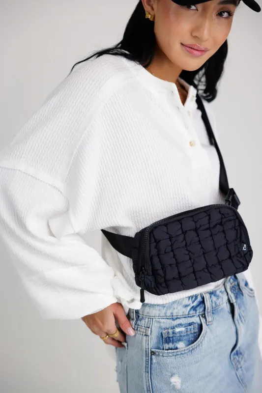 Nylah Quilted Crossbody in Black made by bohme