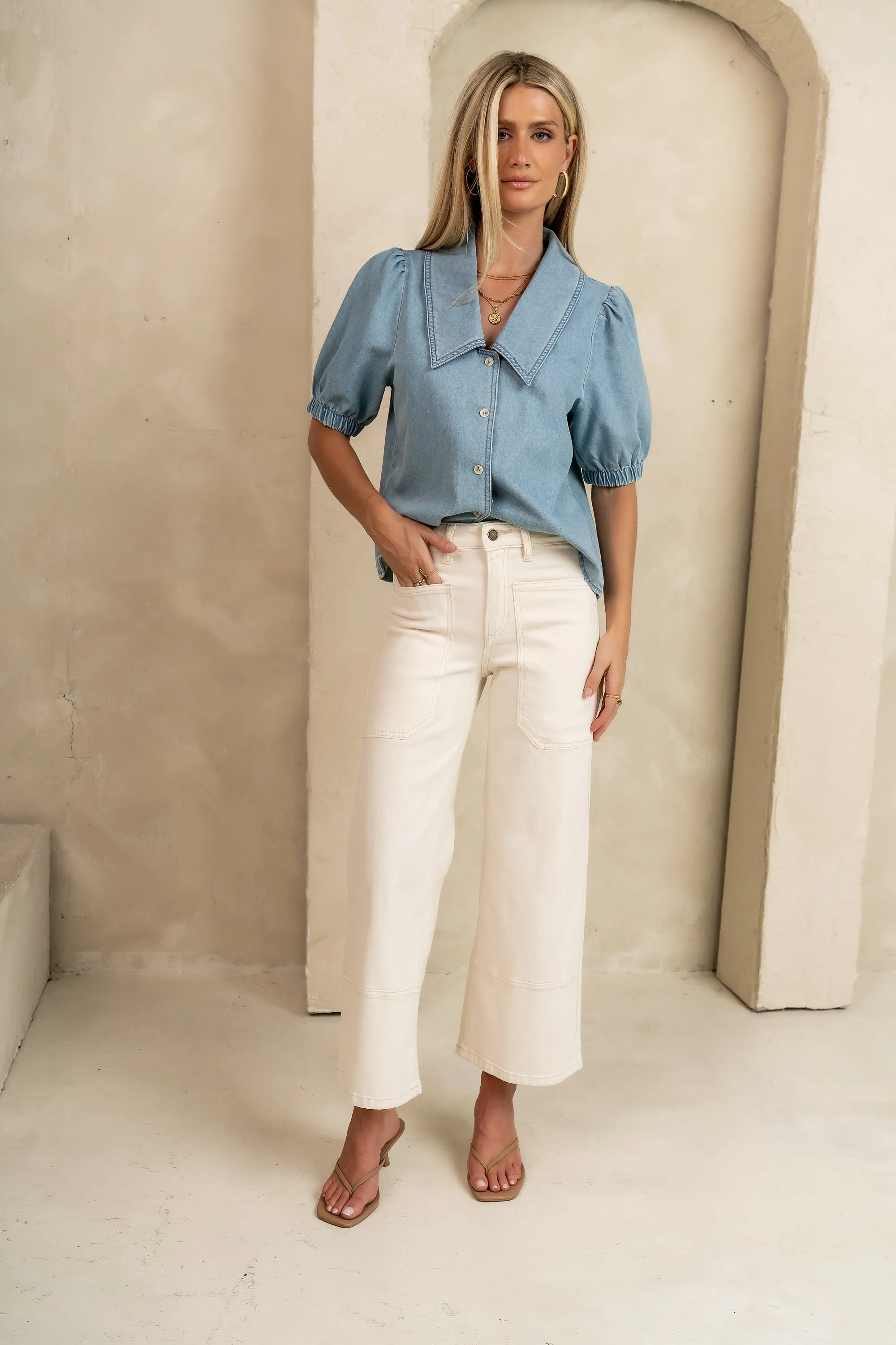 Mylah Wide Leg Jeans in Ivory - FINAL SALE sold by bohme product image thumbnail 3