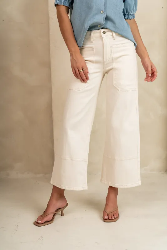 Mylah Wide Leg Jeans in Ivory sold by bohme