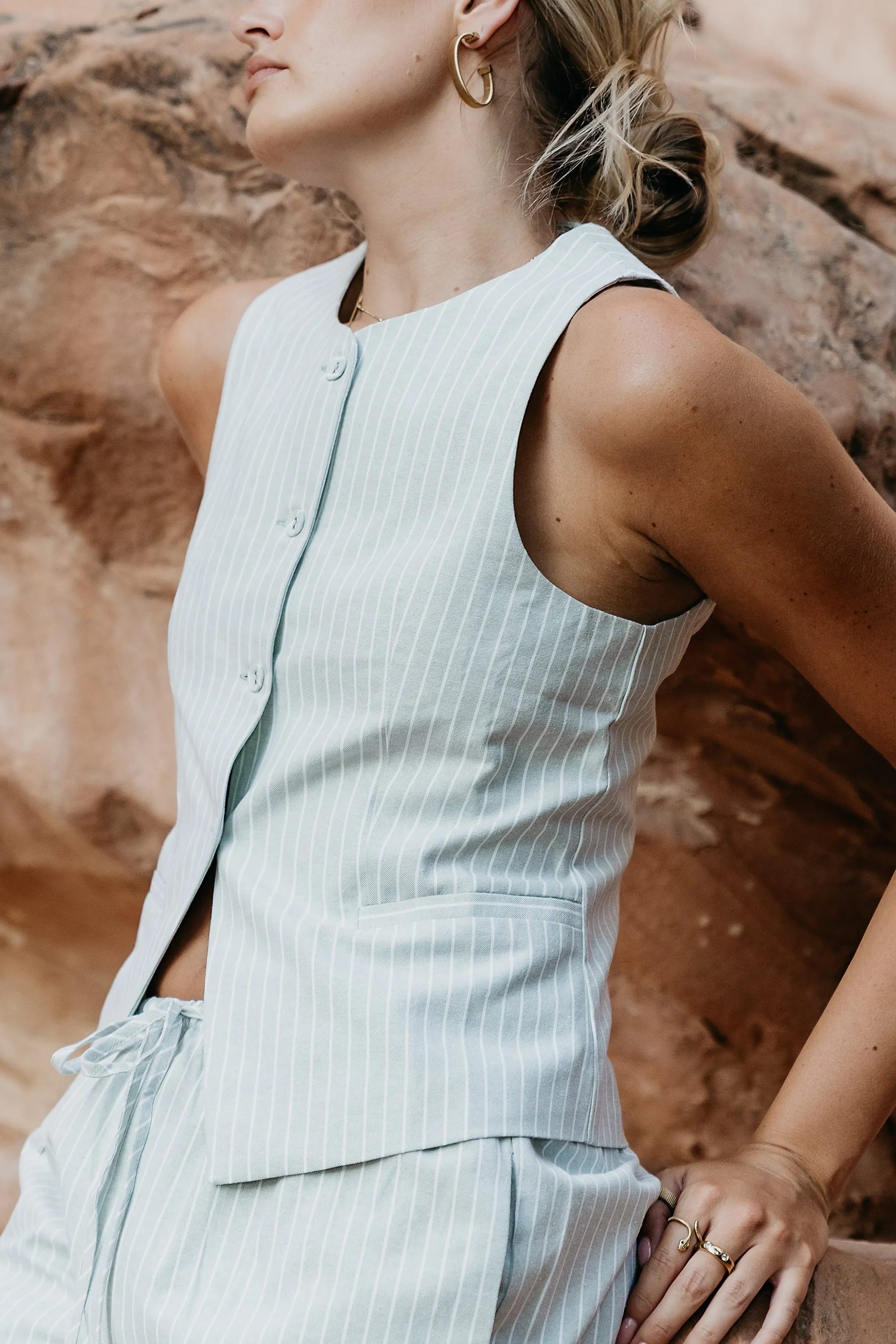 Rosa Striped Vest in Green sold by bohme