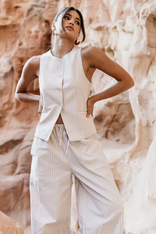 Rosa Striped Vest in Taupe sold by bohme