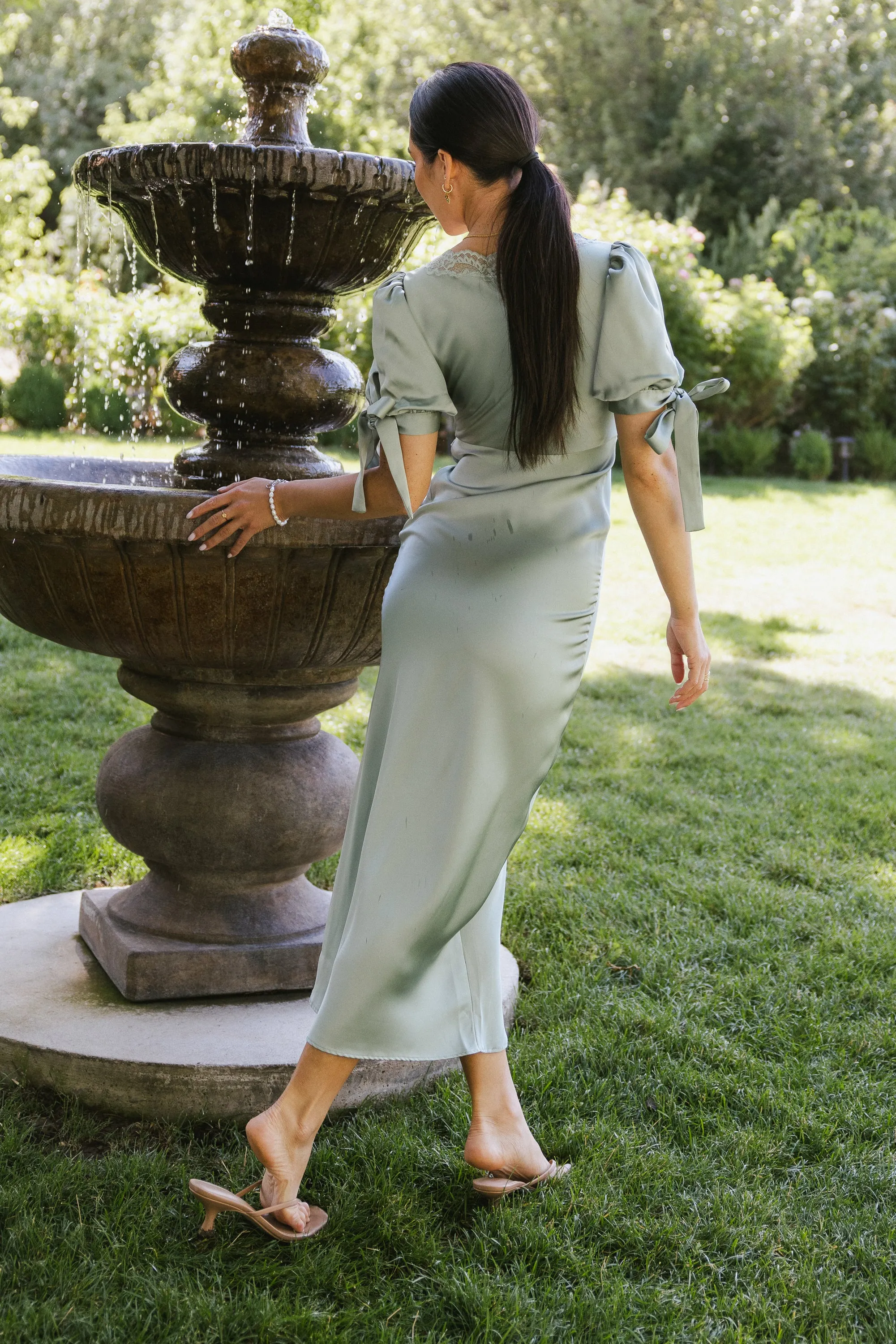 Amanda Lace Trim Maxi Dress in Light Sage - FINAL SALE sold by bohme product image thumbnail 4