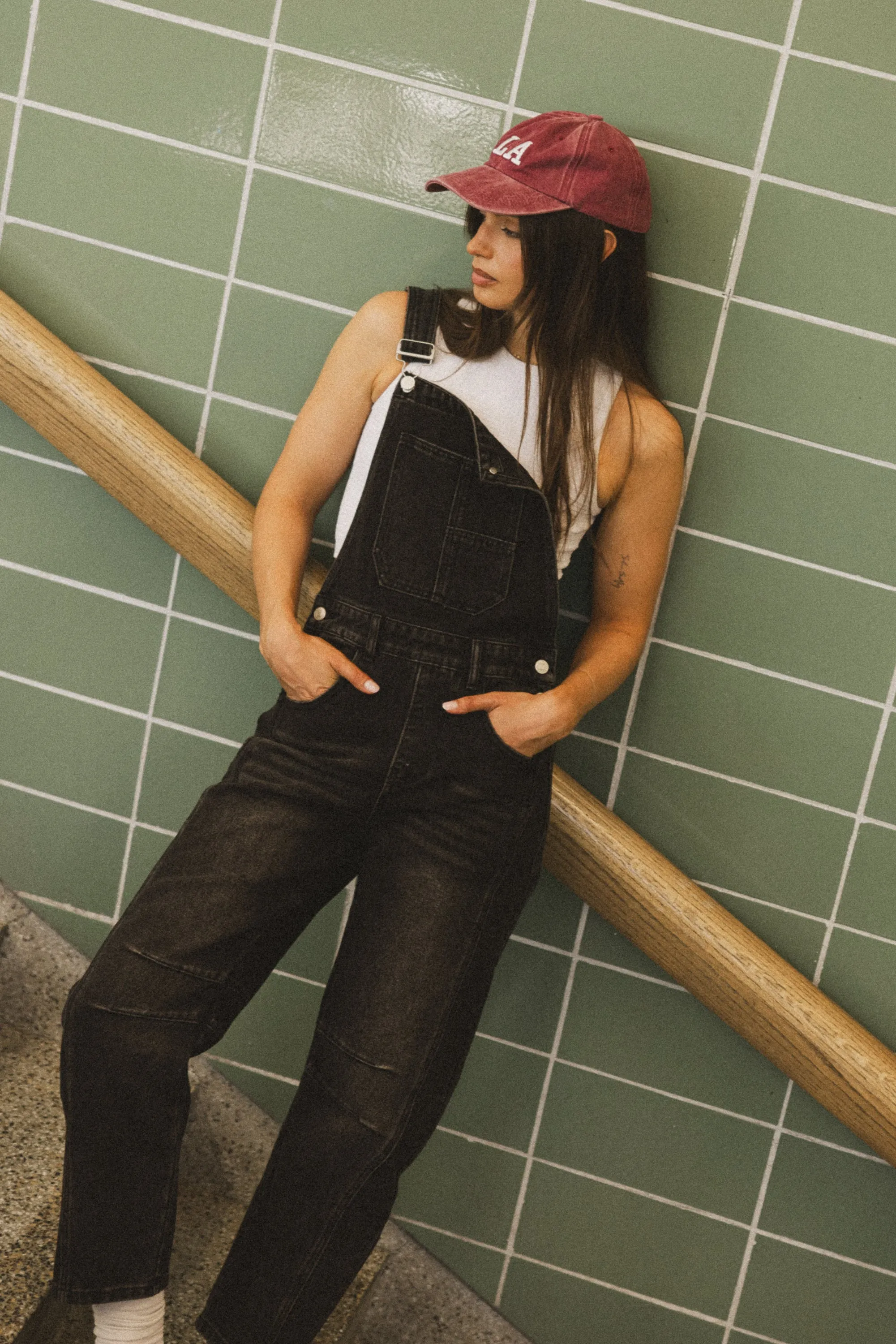 Tansy Denim Overalls in Black sold by bohme