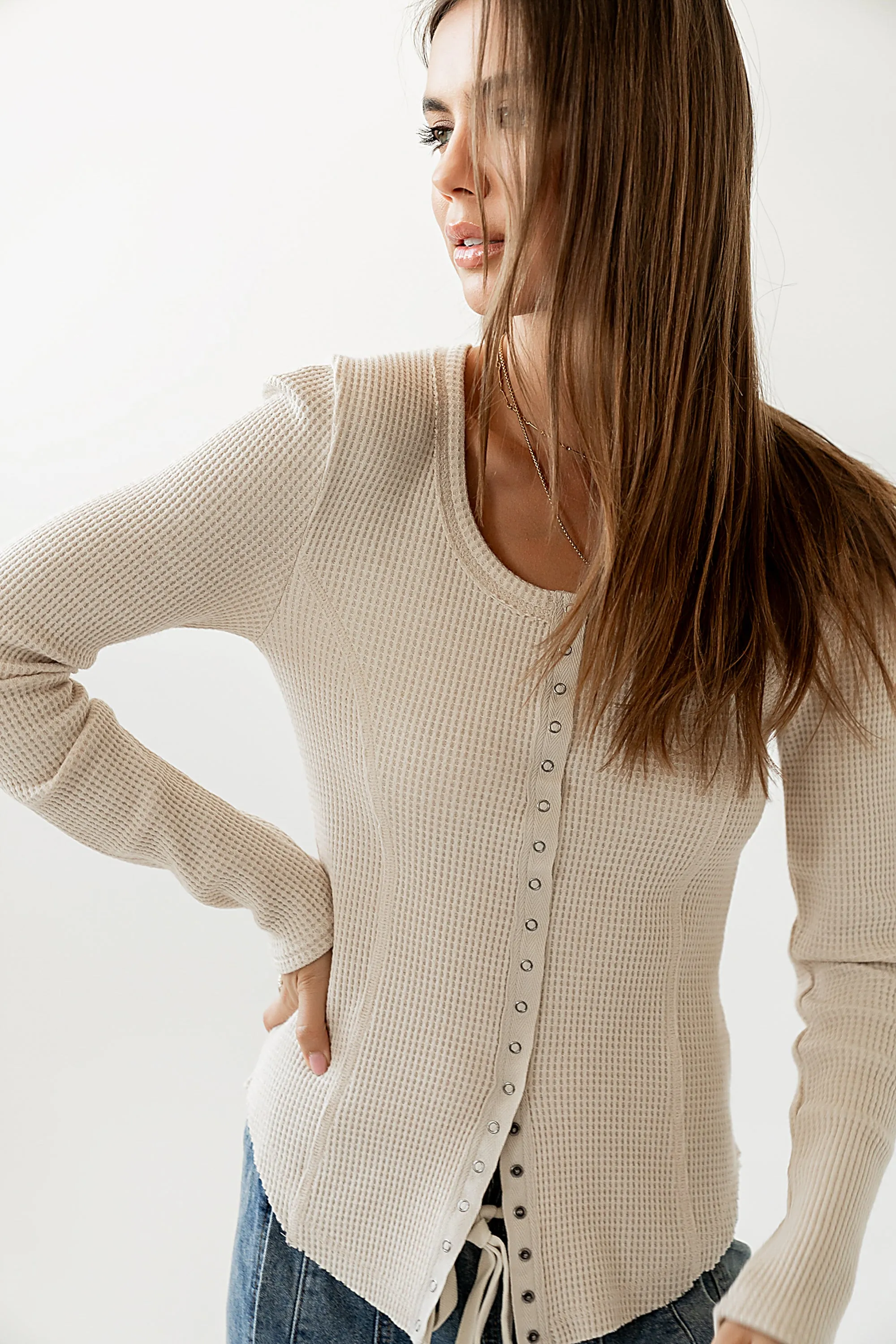 Cal Waffle Knit Top in Oatmeal - FINAL SALE sold by bohme product image thumbnail 3