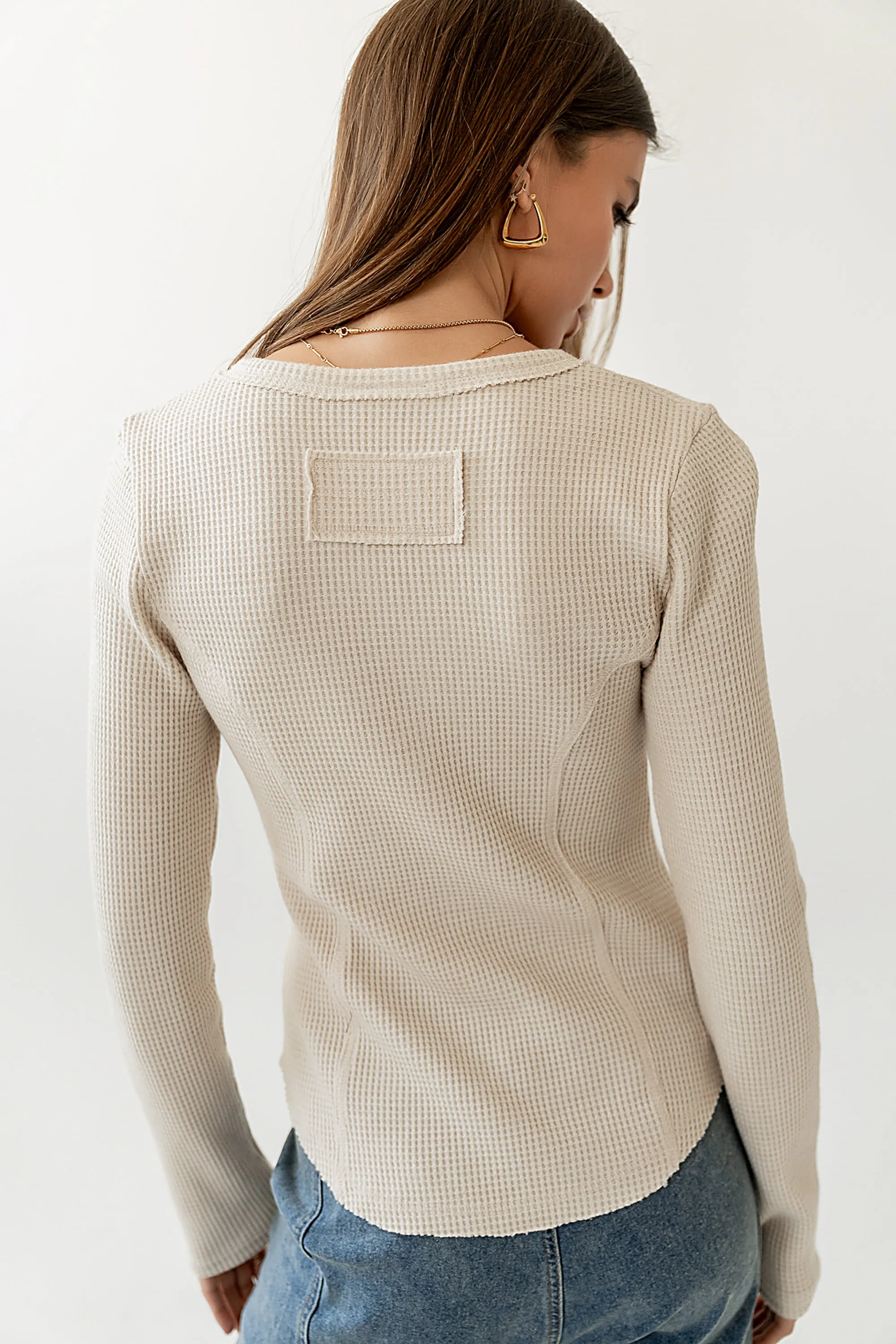 Cal Waffle Knit Top in Oatmeal - FINAL SALE sold by bohme product image thumbnail 2