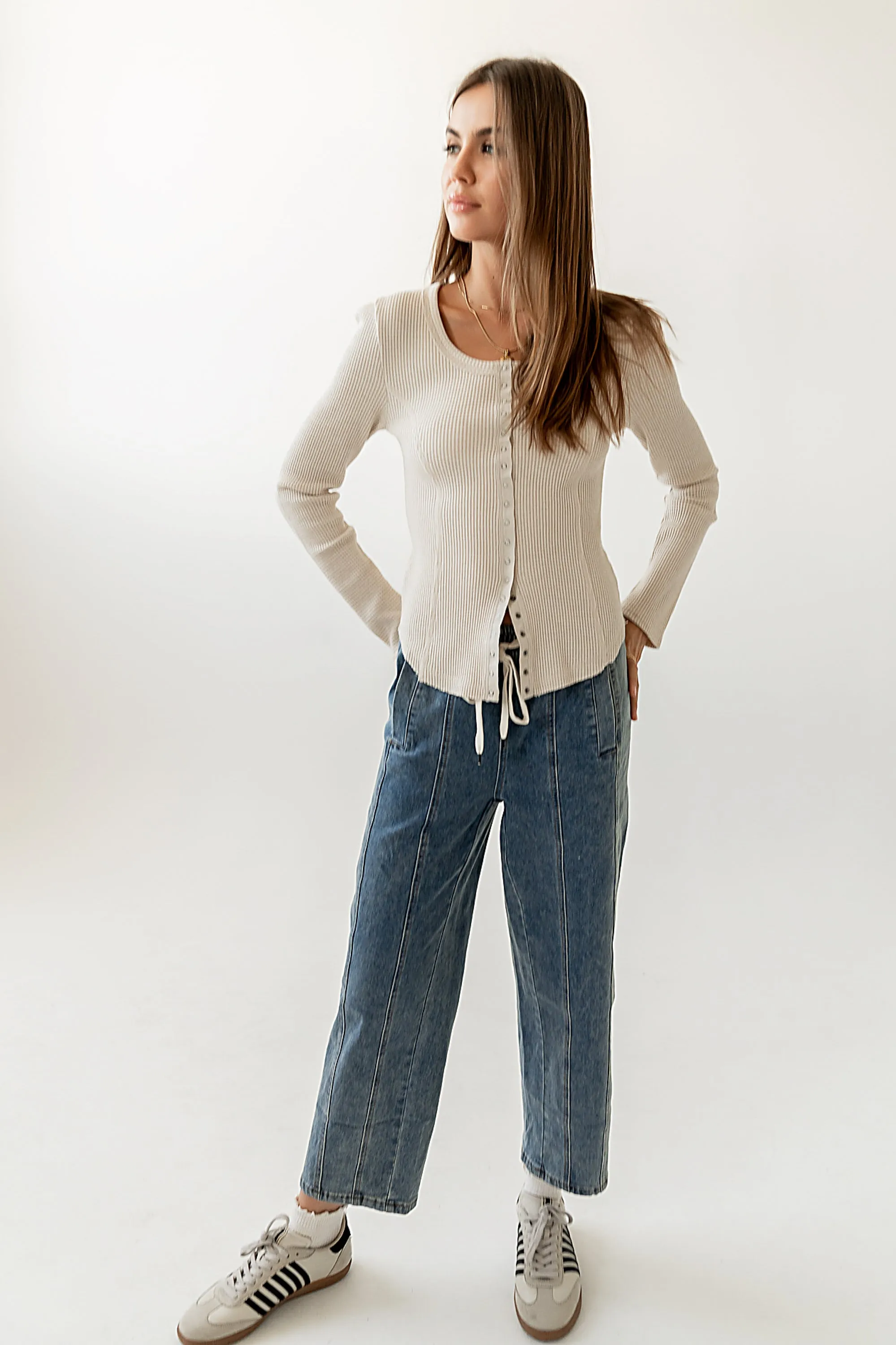 Cal Waffle Knit Top in Oatmeal - FINAL SALE sold by bohme product image thumbnail 4