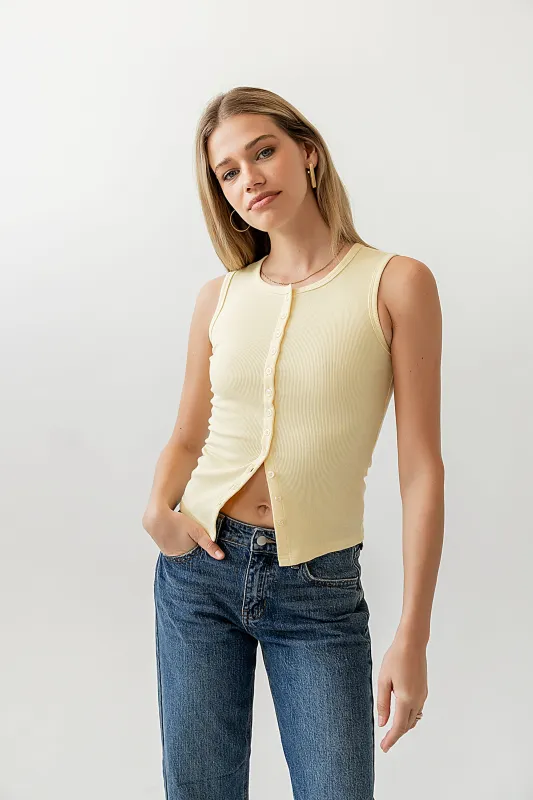 Lucas Button Up Tank Top in Yellow sold by bohme