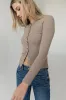 Mia Button Up Top in Taupe sold by bohme