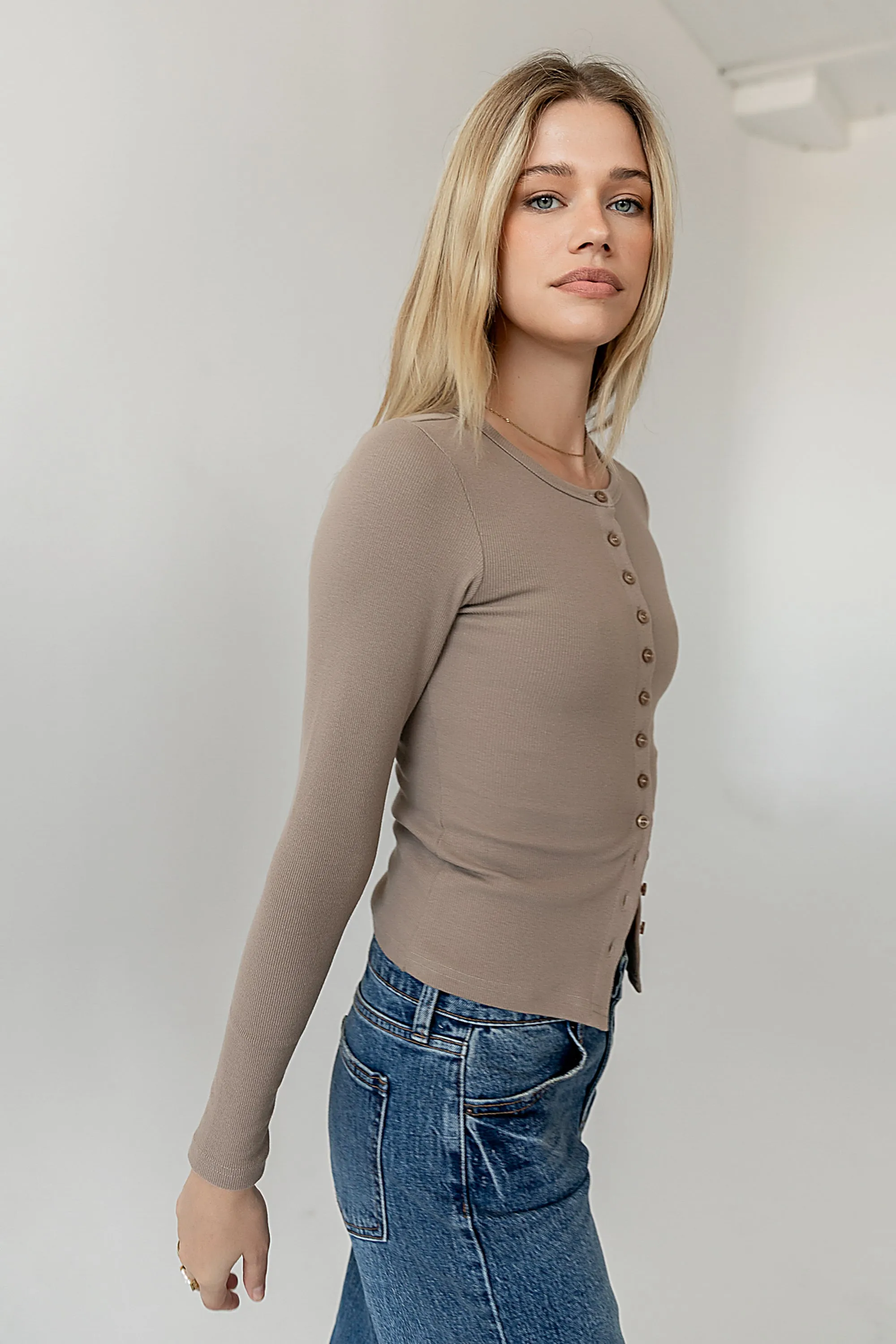 Mia Button Up Top in Taupe - FINAL SALE sold by bohme product image thumbnail 3