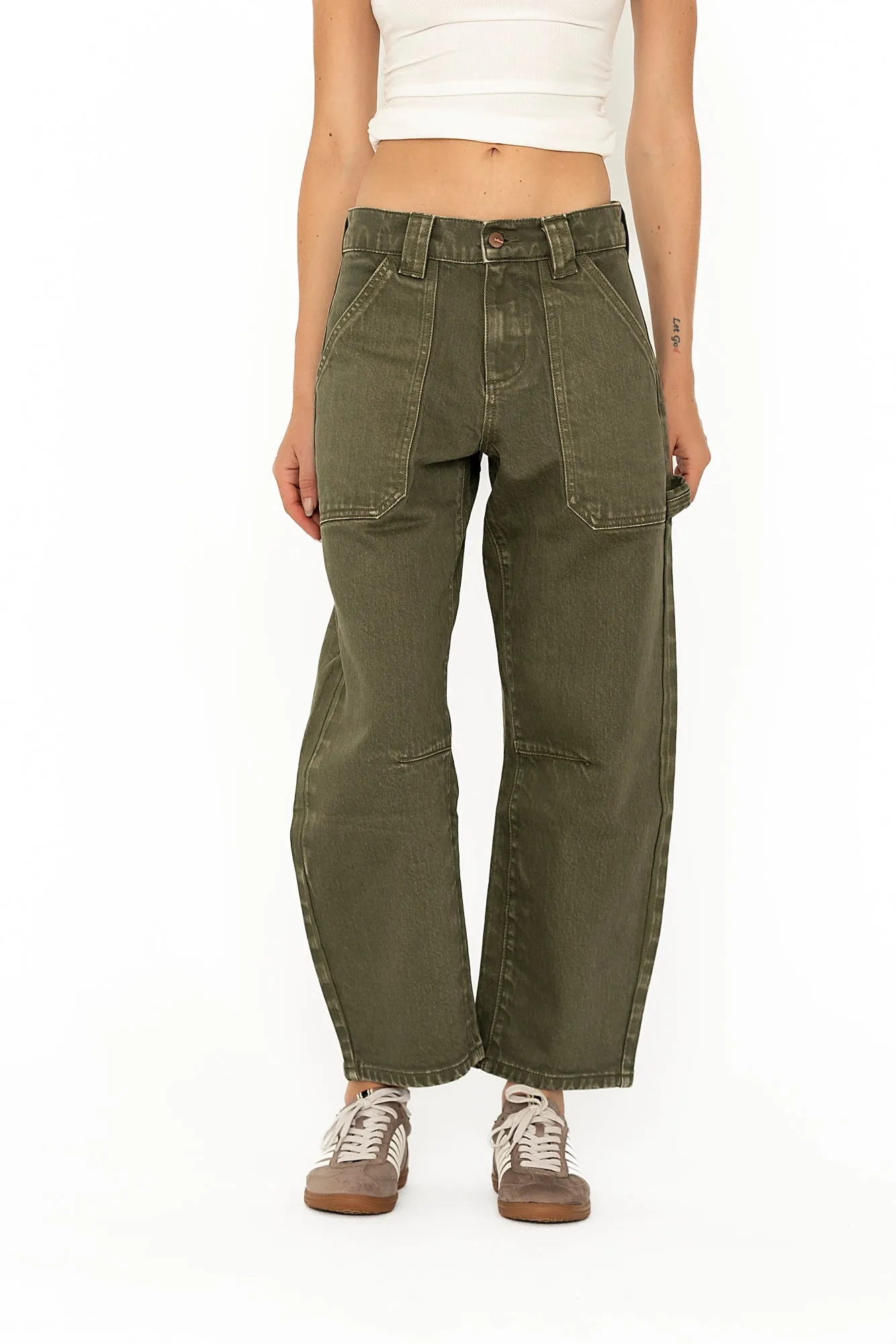 Scottie Barrel Jeans in Olive sold by bohme
