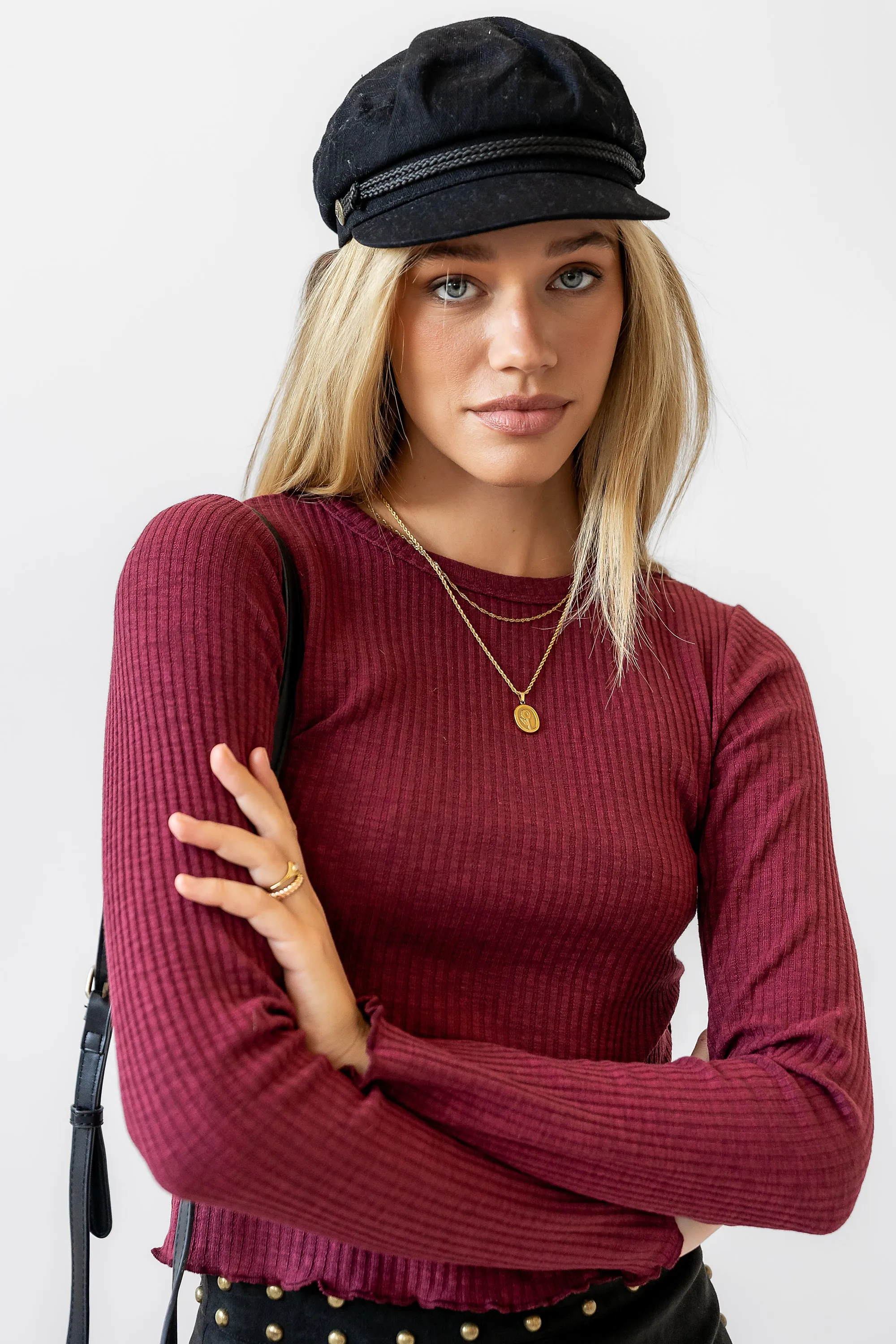 Leif Knit Top in Burgundy sold by bohme product image thumbnail 2