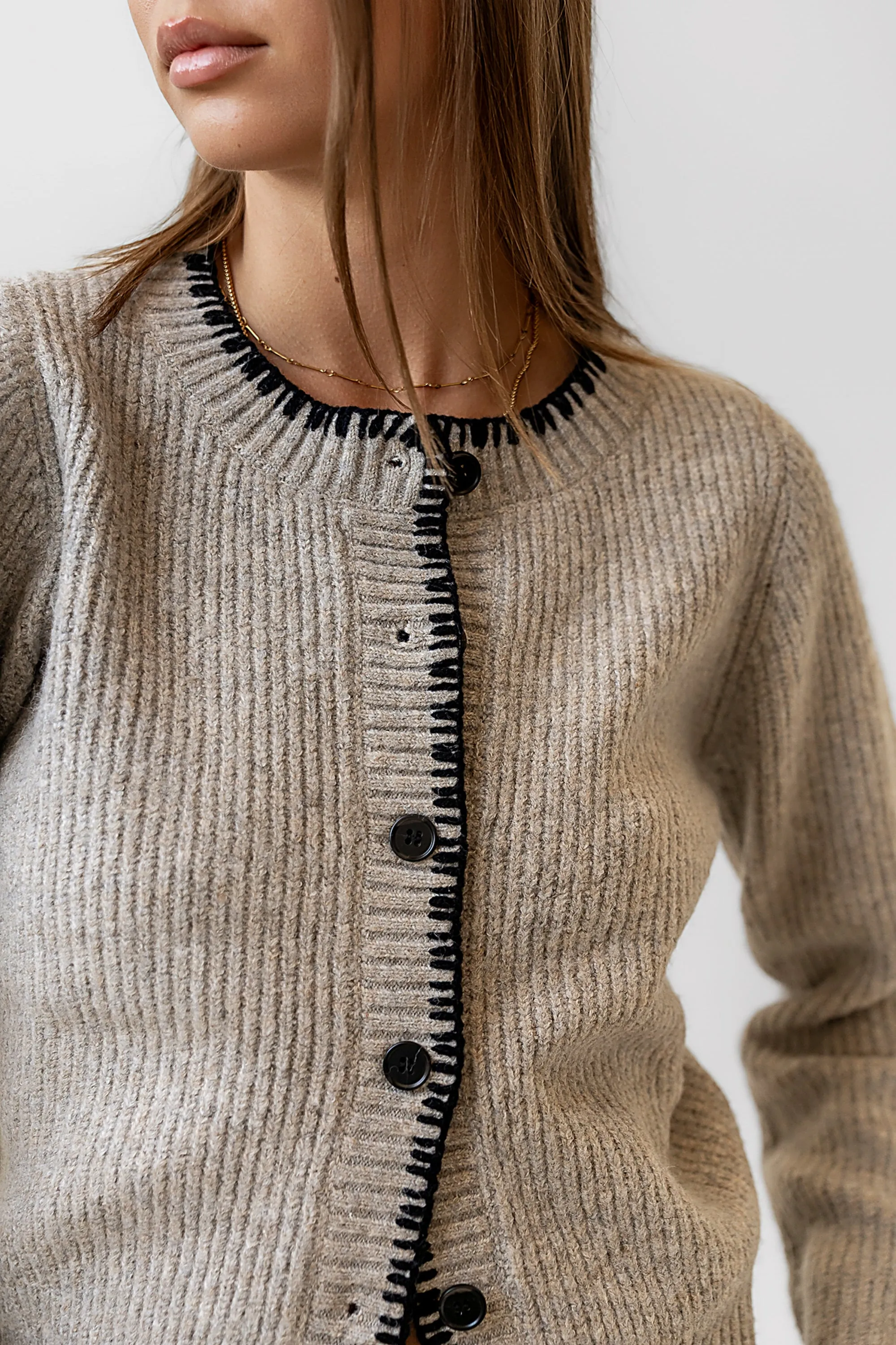 Darren Contrast Cardigan in Taupe sold by bohme product image thumbnail 3