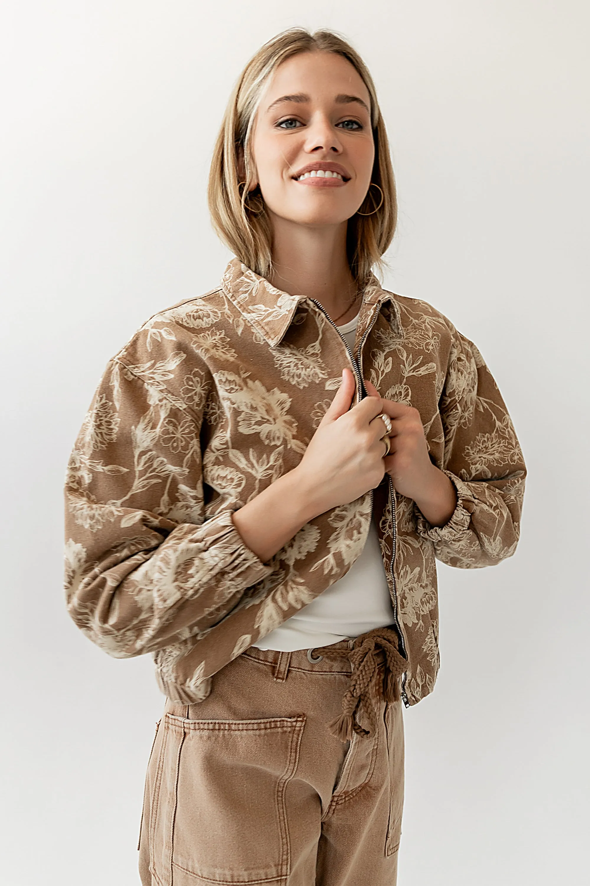 Kellie Floral Bomber Jacket in Camel sold by bohme product image thumbnail 5
