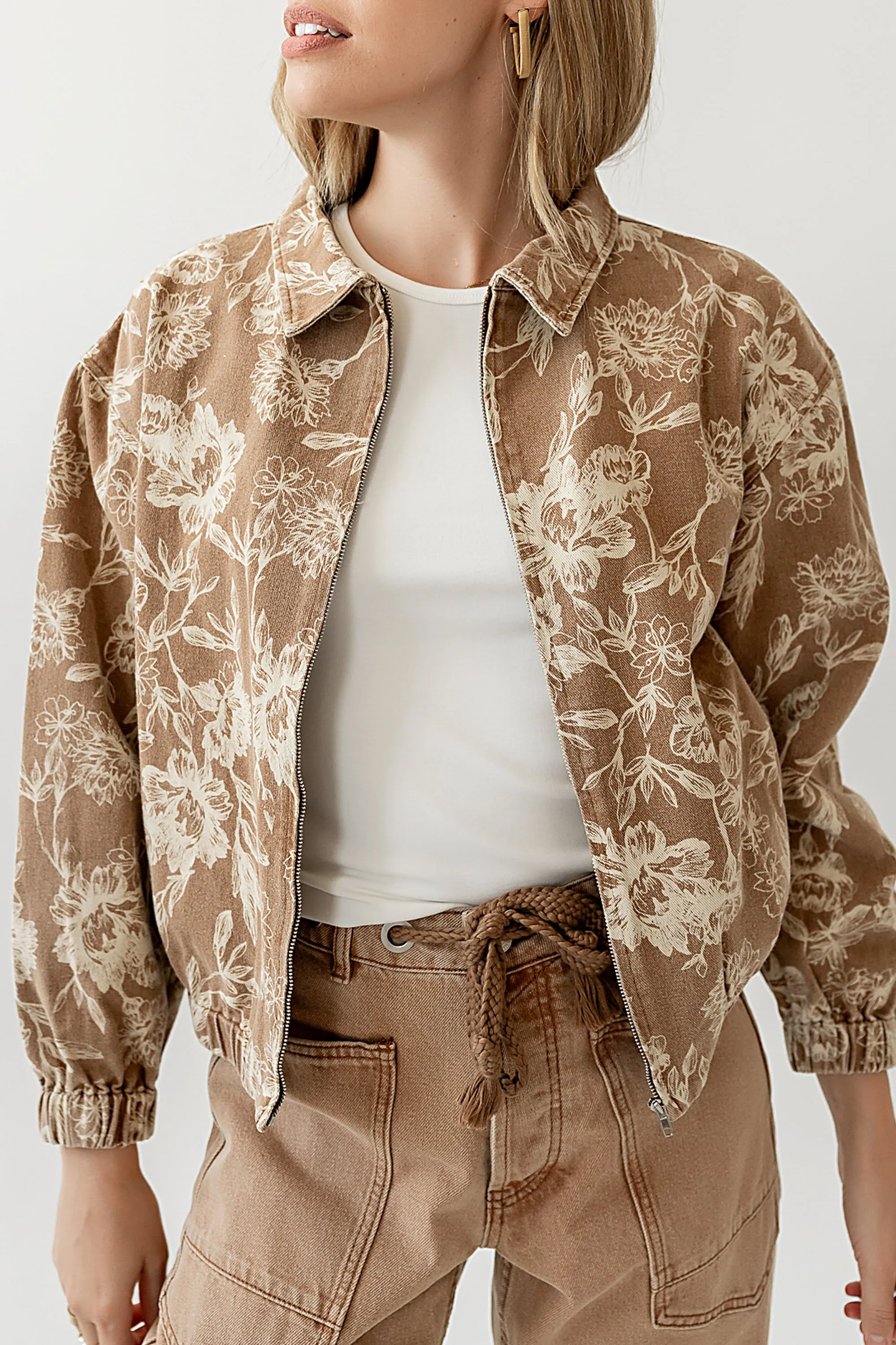 Kellie Floral Bomber Jacket in Camel sold by bohme product image thumbnail 2
