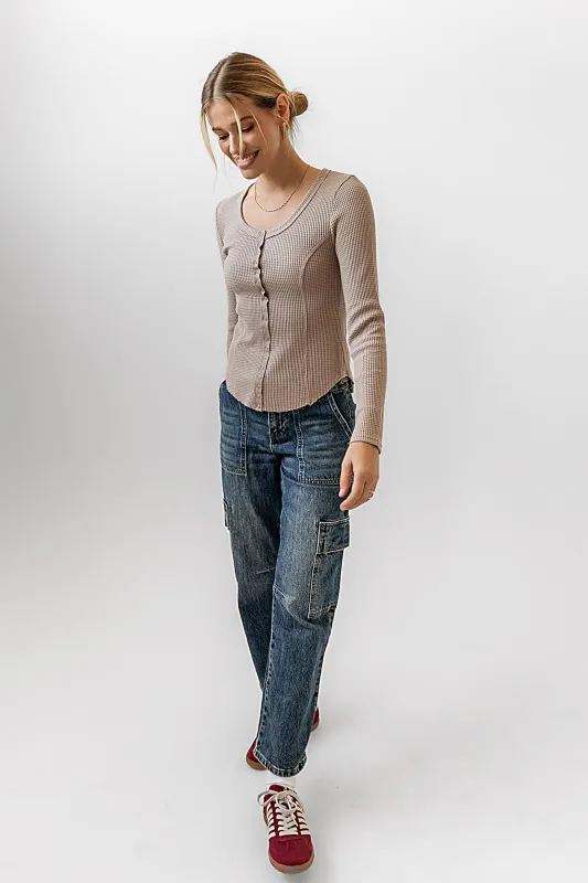 Cal Waffle Knit Top in Mocha sold by bohme