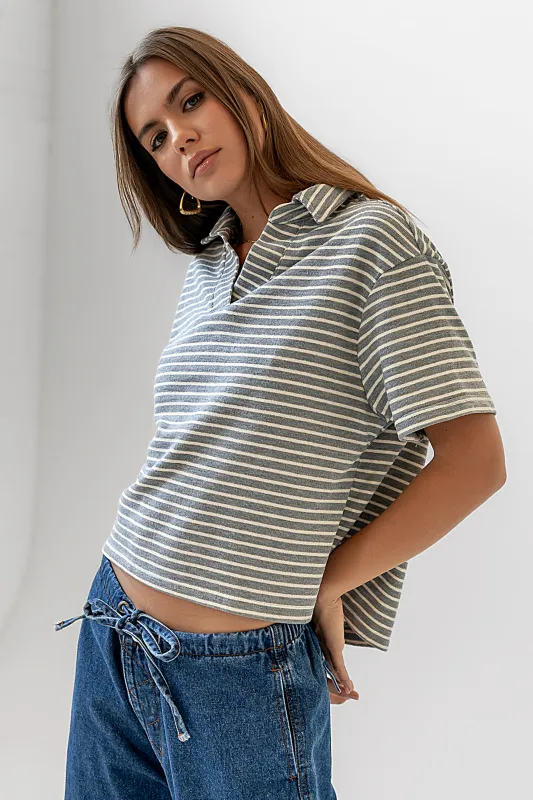 Lucca Striped Top in Grey sold by bohme