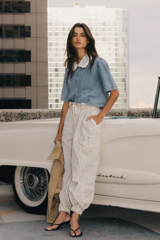 Emory Striped Baggy Pants in Oatmeal sold by bohme