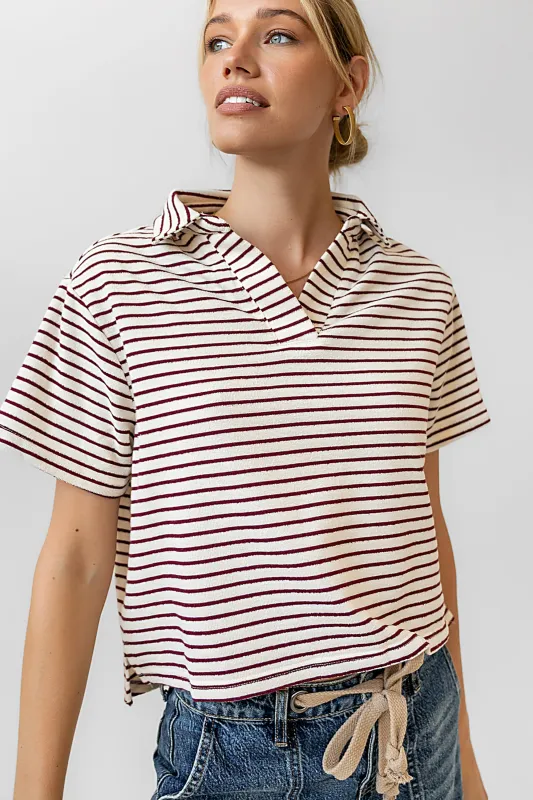 Lucca Striped Top in Burgundy sold by bohme