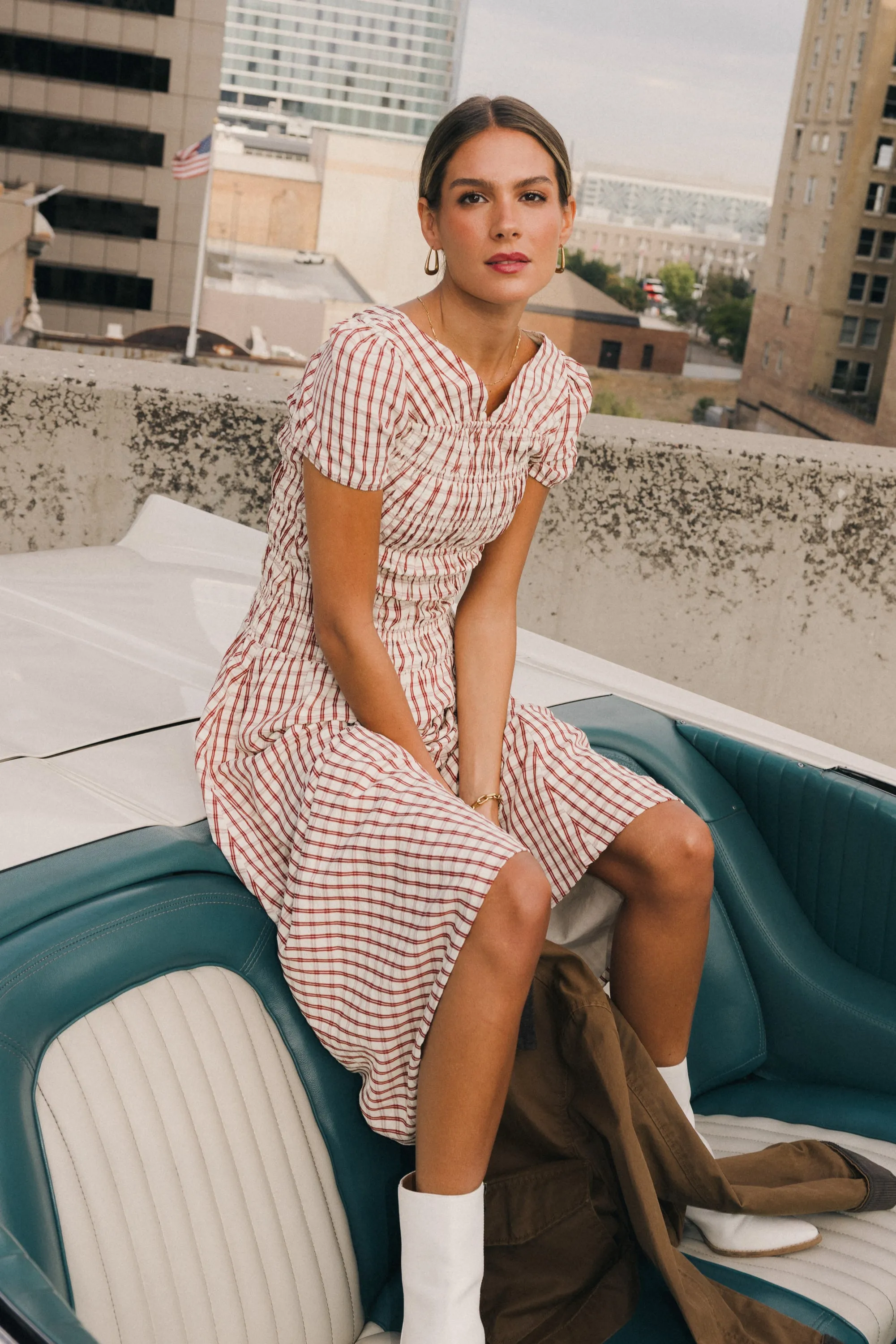 Erin Smocked Maxi Dress in Red - FINAL SALE sold by bohme product image thumbnail 4