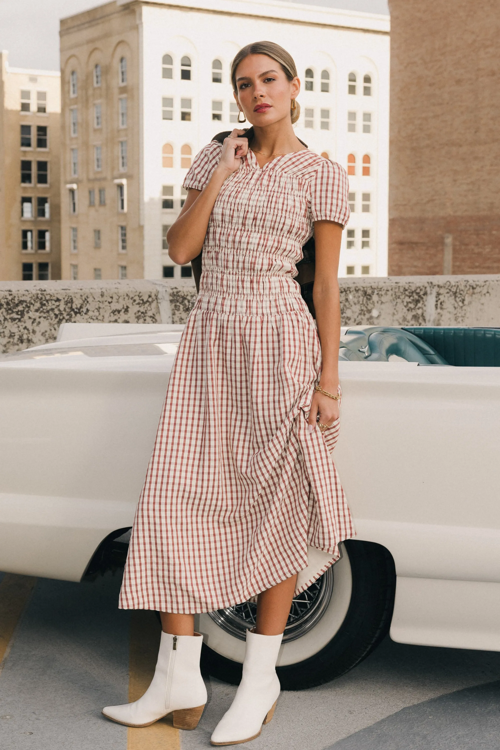Erin Smocked Maxi Dress in Red - FINAL SALE sold by bohme product image thumbnail 3