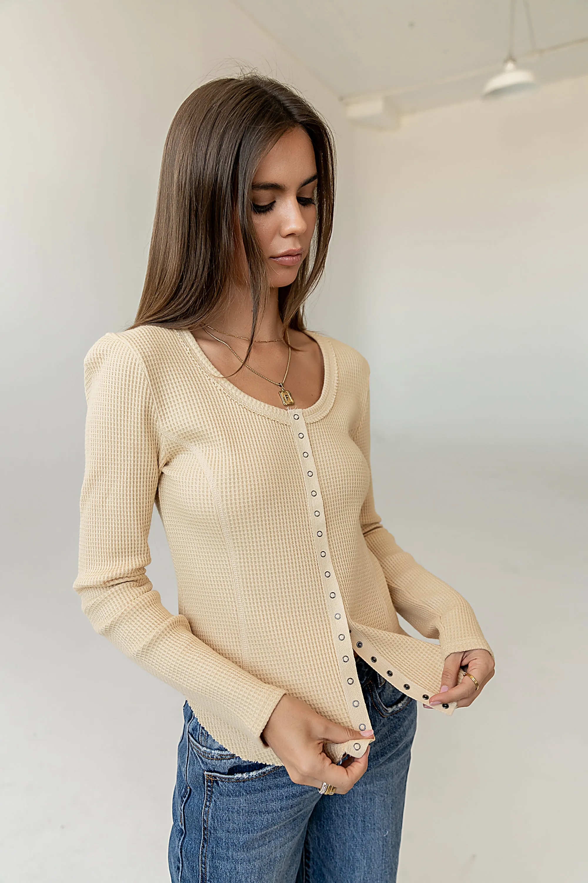 Cal Waffle Knit Top in Yellow sold by bohme product image thumbnail 4