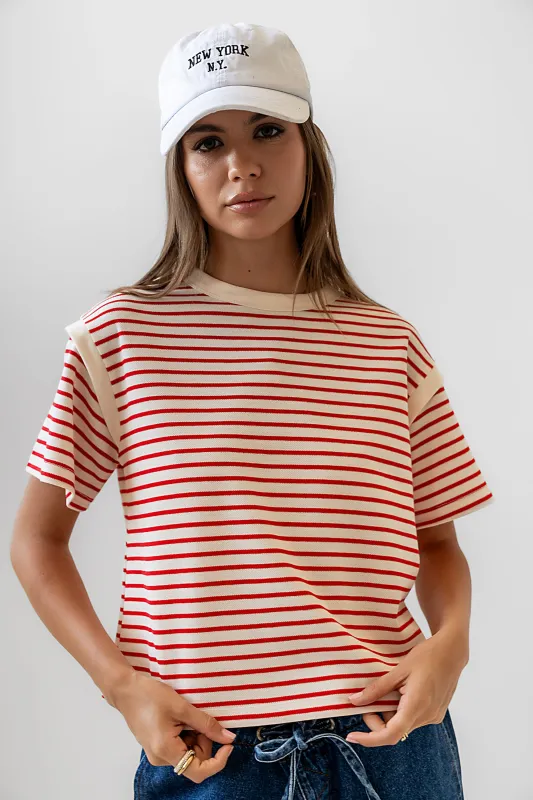Ryker Striped T-Shirt in Red sold by bohme