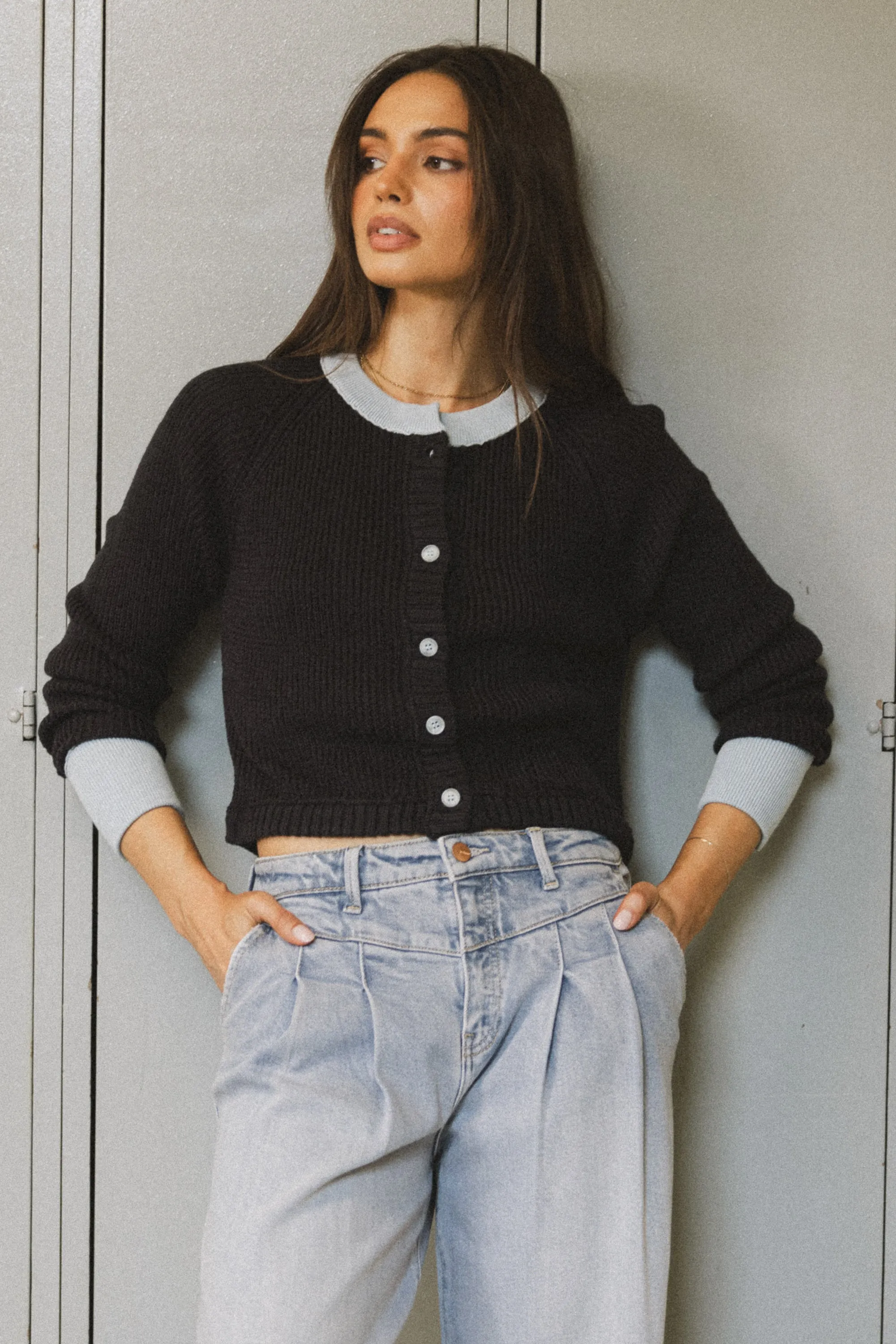 Ella Contrast Cardigan in Navy - FINAL SALE sold by bohme