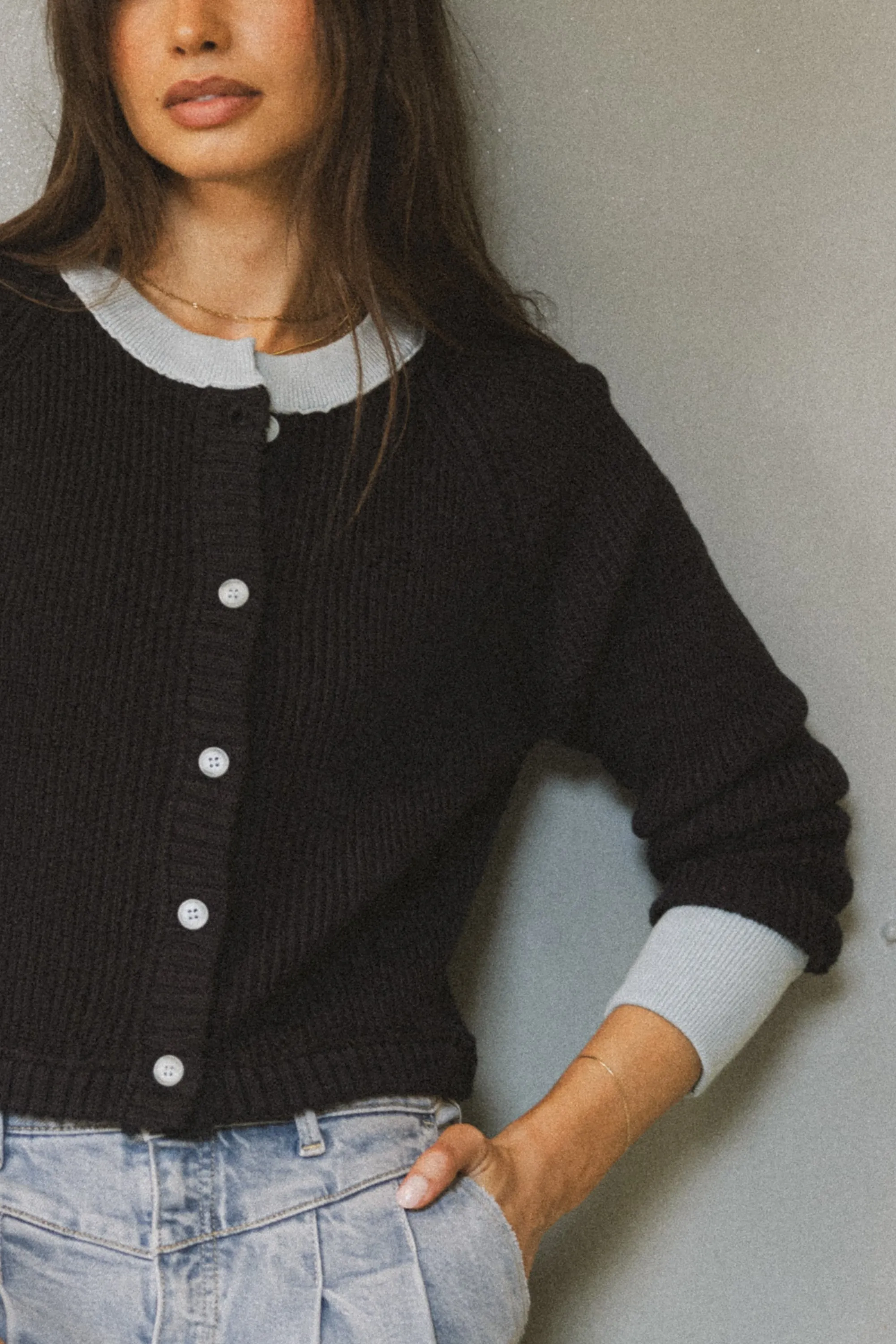 Ella Contrast Cardigan in Navy - FINAL SALE sold by bohme product image thumbnail 2