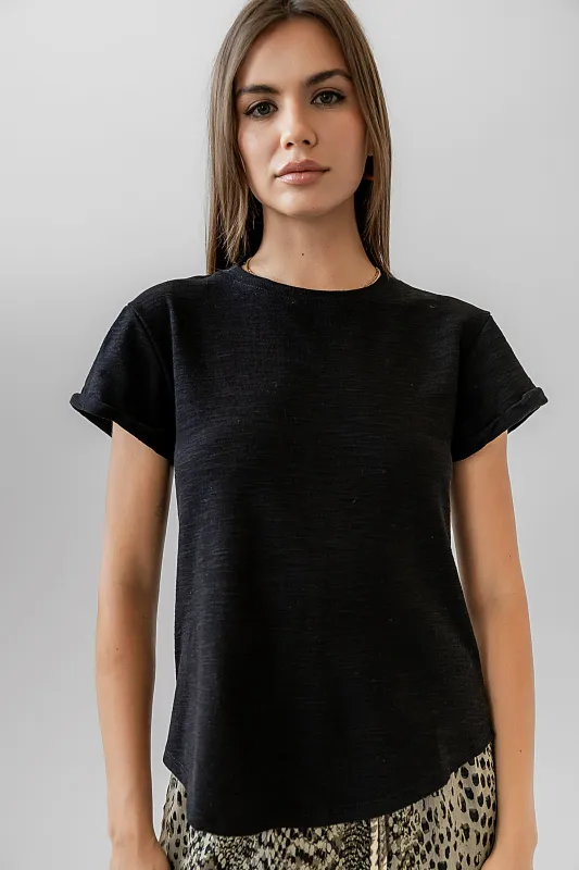 Selena Rolled Sleeve Shirt in Black sold by bohme