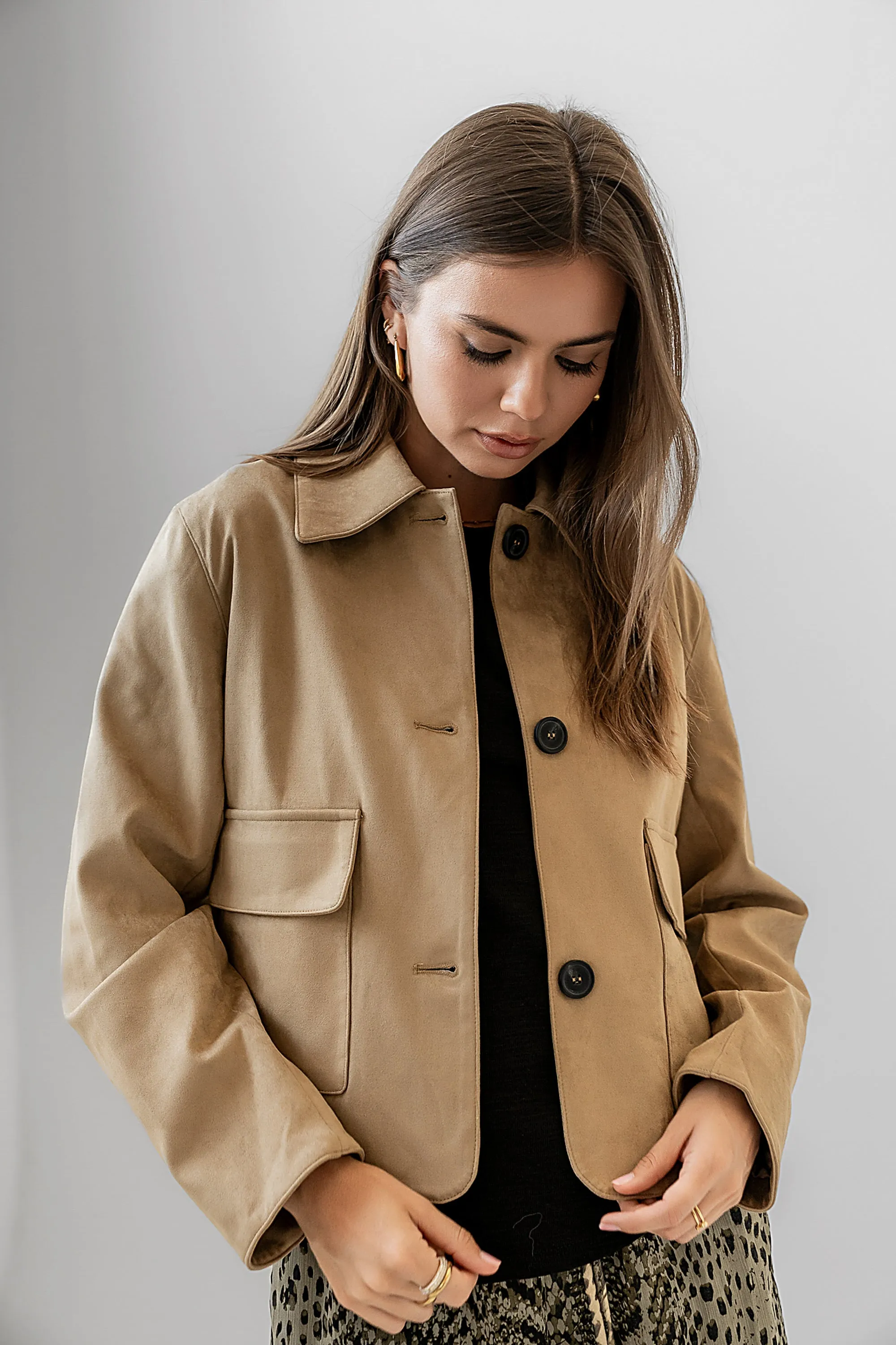 Aden Suede Jacket in Khaki sold by bohme product image thumbnail 2