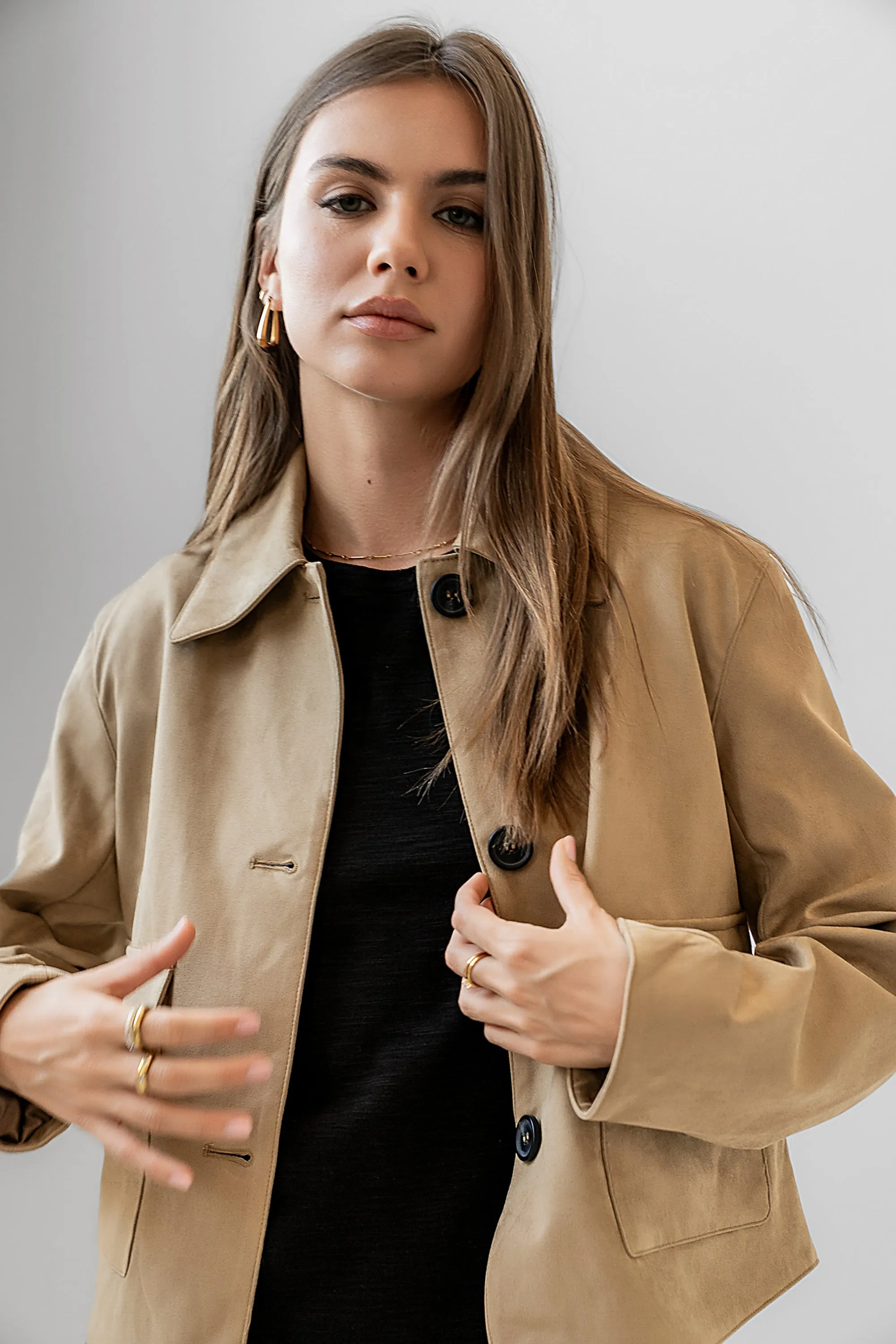 Aden Suede Jacket in Khaki sold by bohme