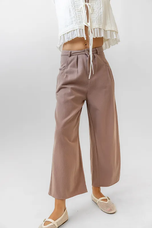 Casey Cropped Wide Leg Pants in Mauve sold by bohme