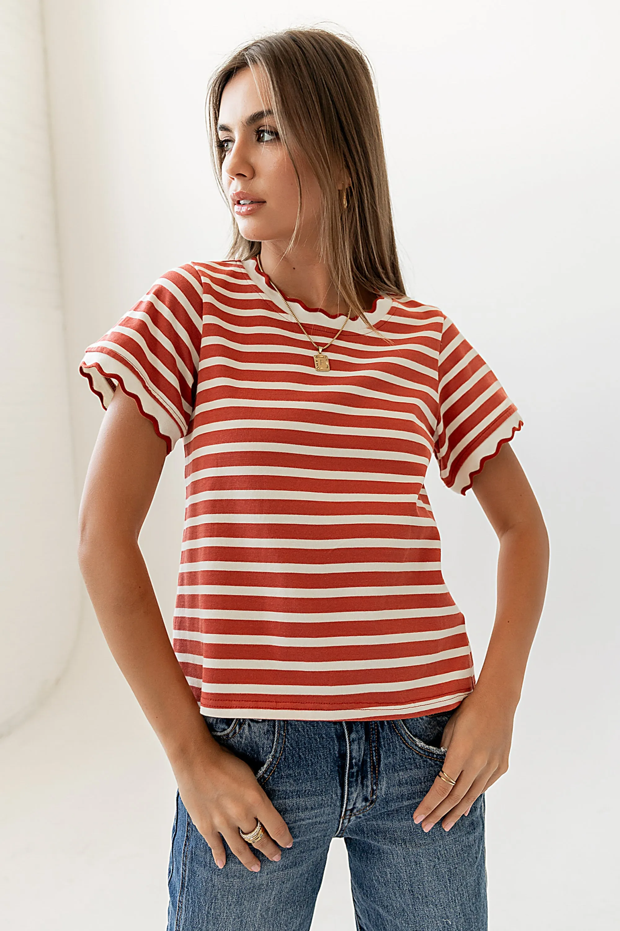 Walker Scalloped Top in Marsala sold by bohme