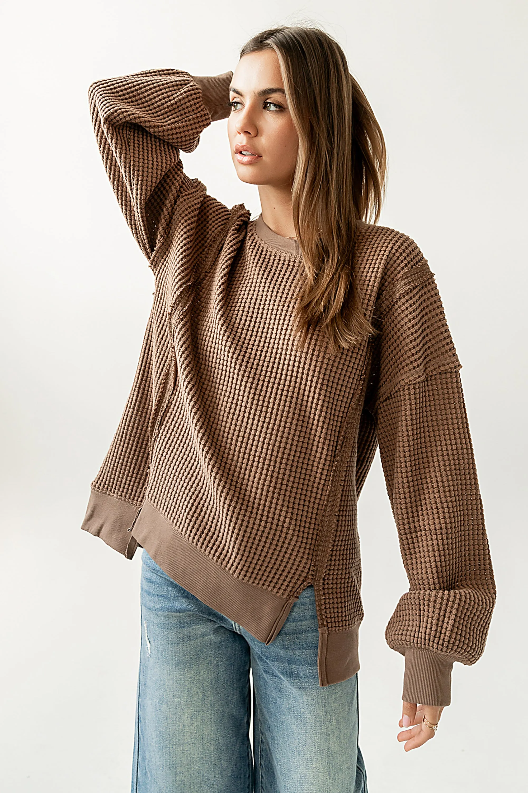Trace Waffle Knit Top in Mocha sold by bohme product image thumbnail 4