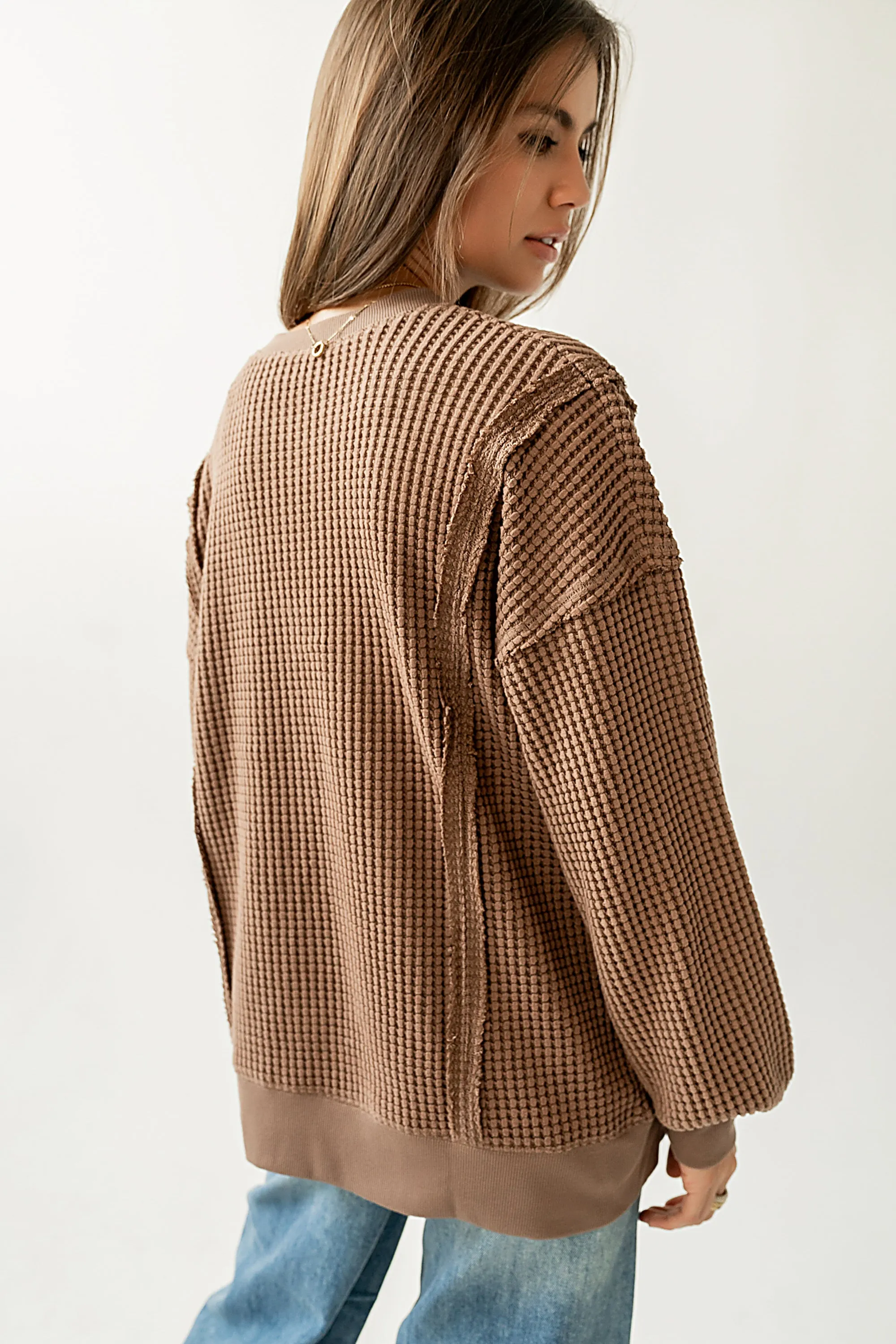 Trace Waffle Knit Top in Mocha sold by bohme product image thumbnail 3