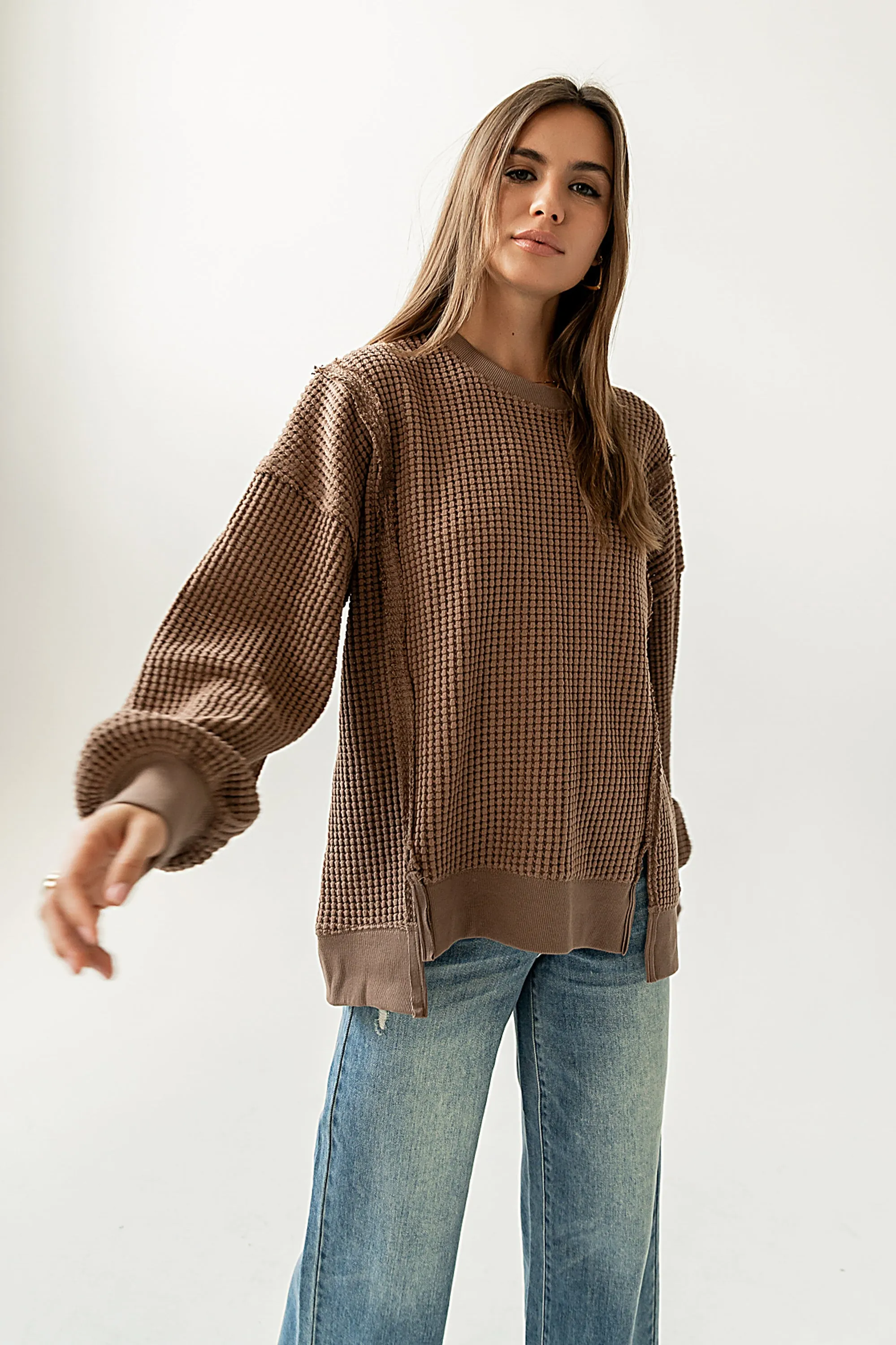Trace Waffle Knit Top in Mocha sold by bohme product image thumbnail 5