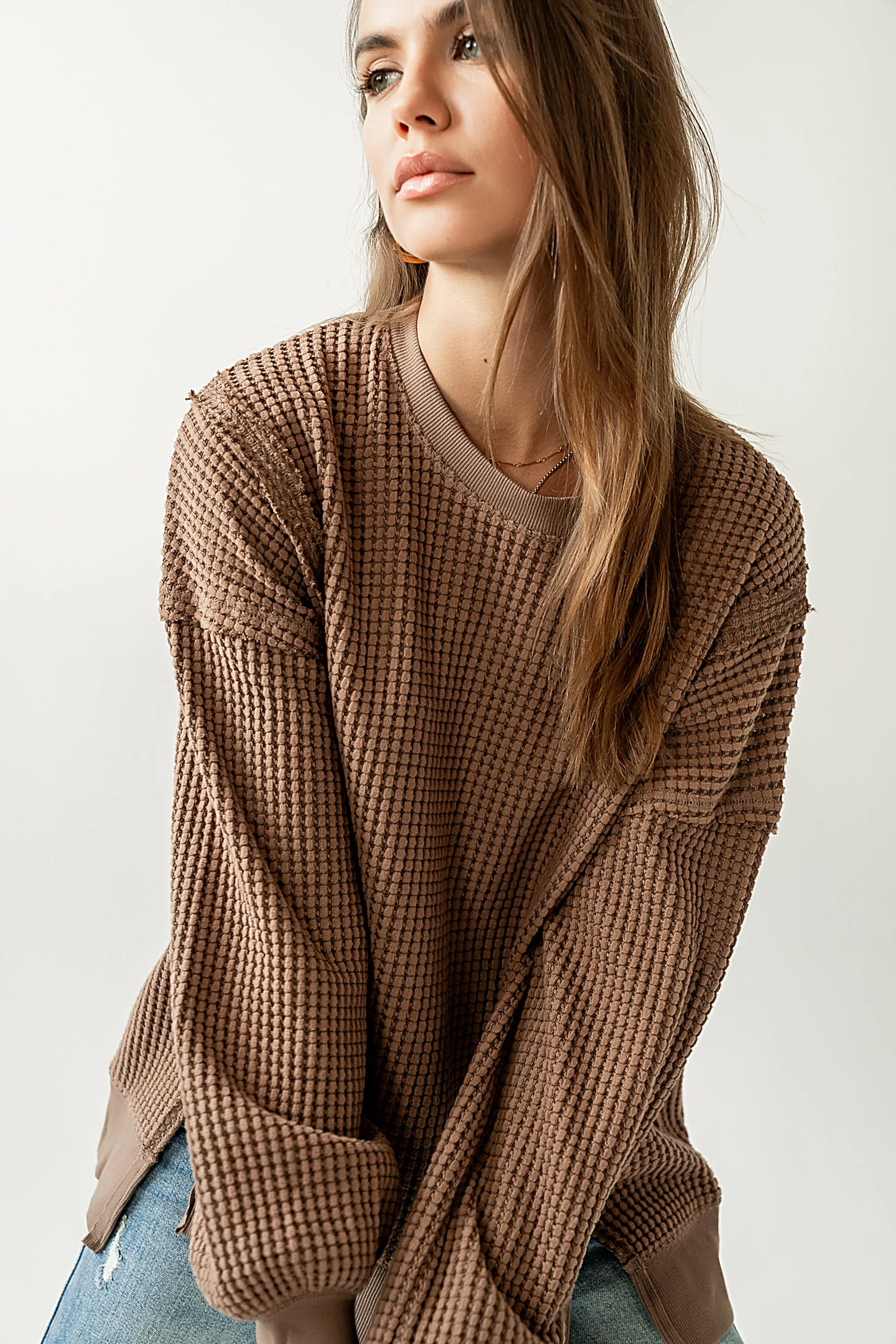 Trace Waffle Knit Top in Mocha sold by bohme product image thumbnail 2