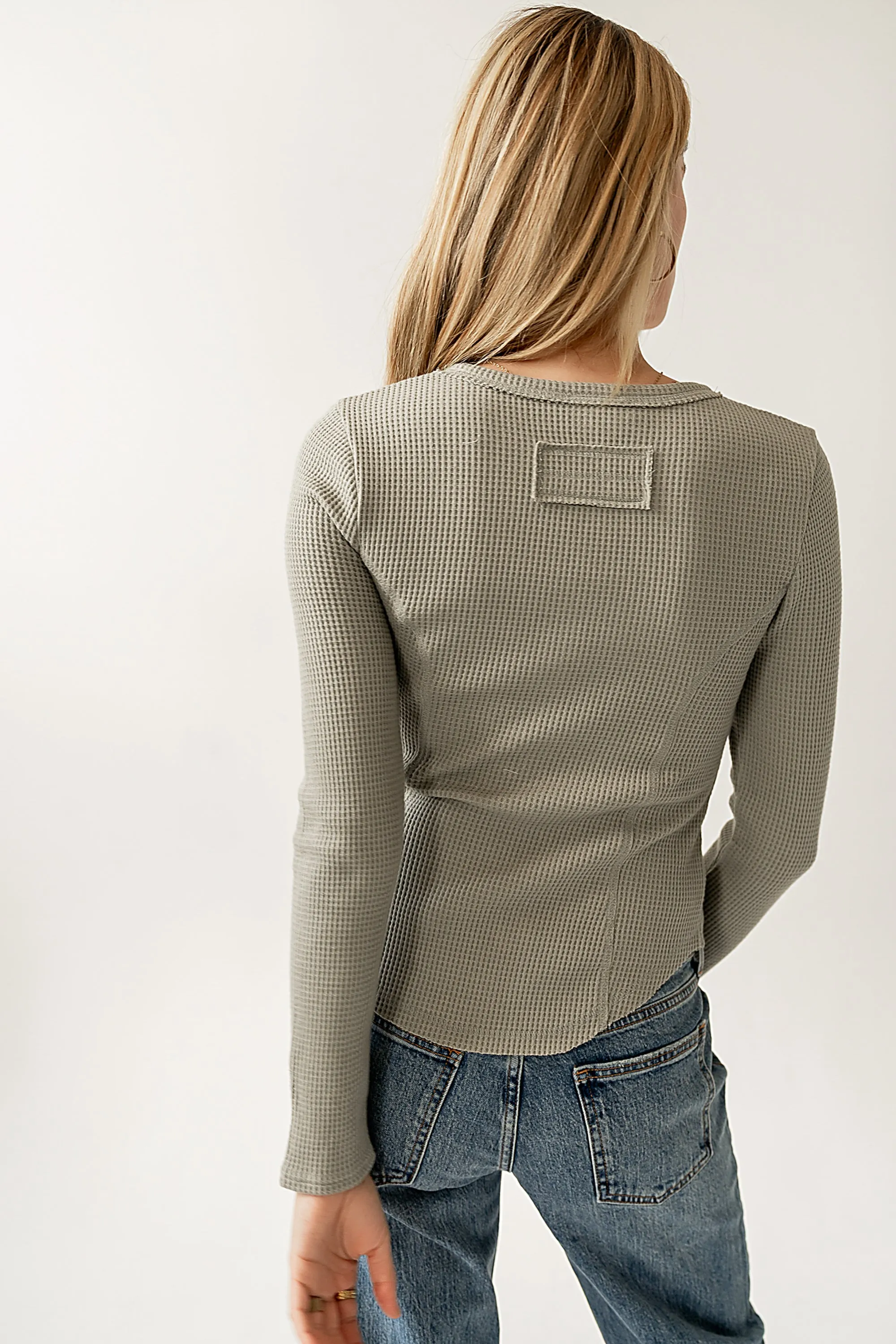 Cal Waffle Knit Top in Olive - FINAL SALE sold by bohme product image thumbnail 3