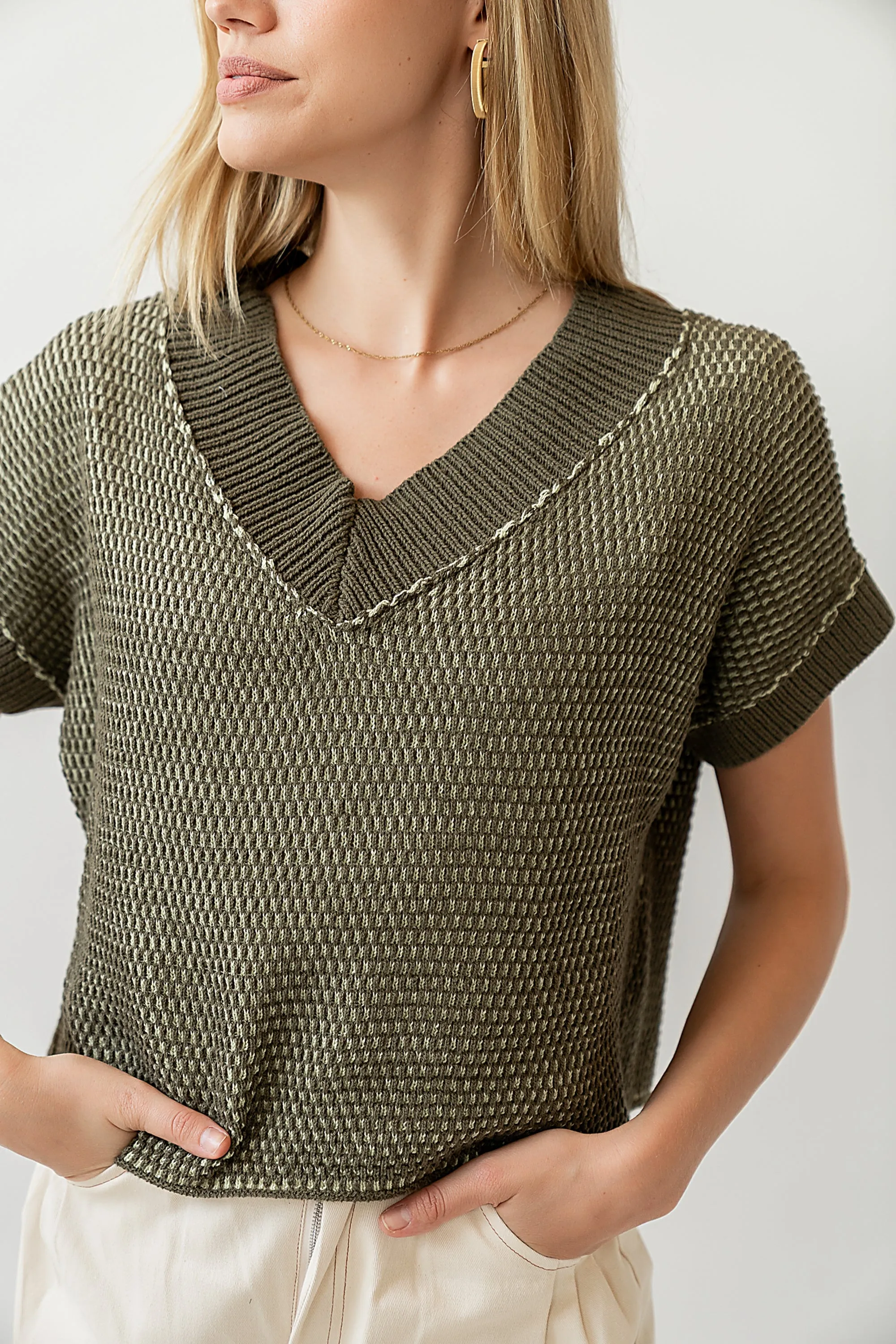 Saige Contrast Sweater in Olive sold by bohme product image thumbnail 3