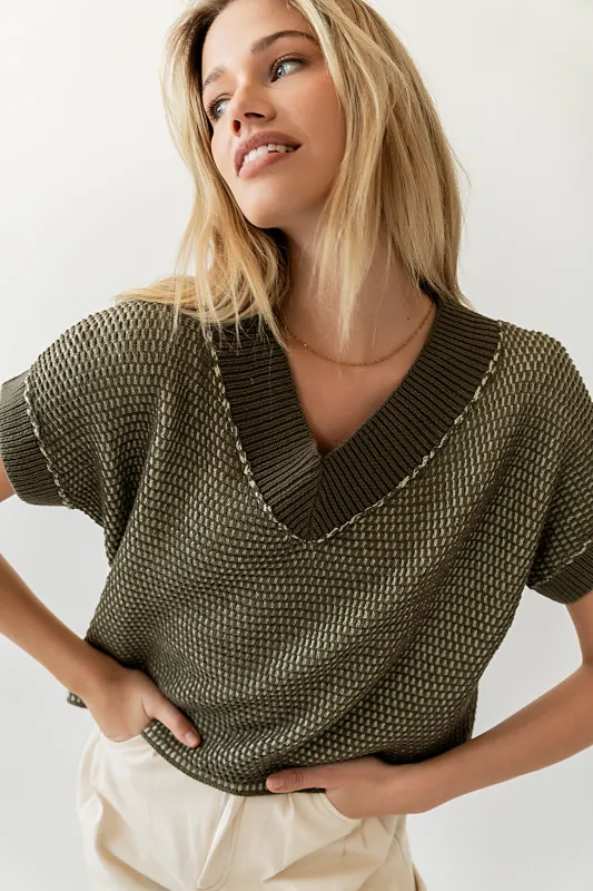 Saige Contrast Sweater in Olive sold by bohme