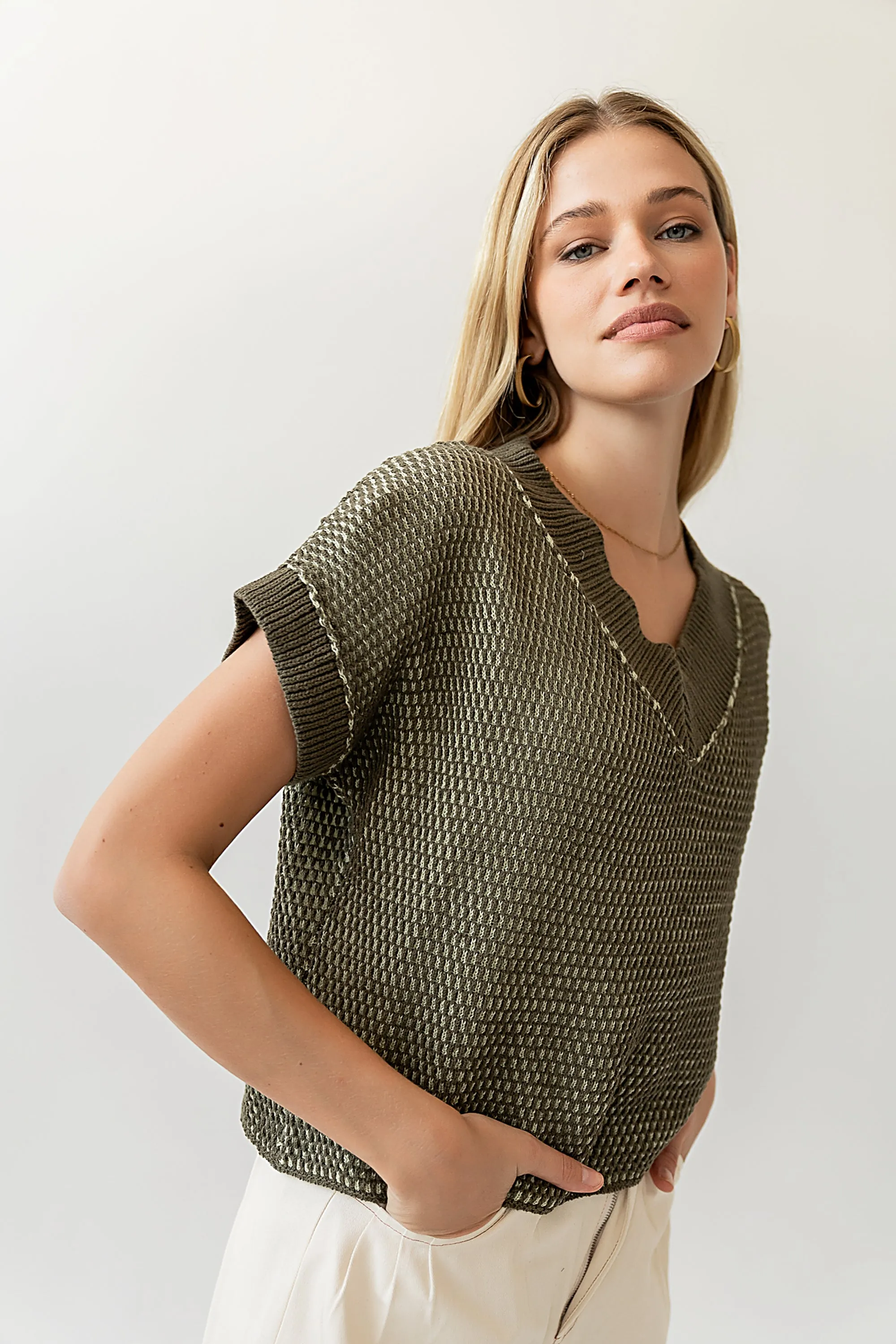 Saige Contrast Sweater in Olive sold by bohme product image thumbnail 2