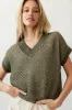 Saige Contrast Sweater in Olive sold by bohme