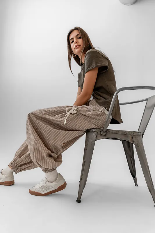 Emory Striped Baggy Pants in Mocha sold by bohme