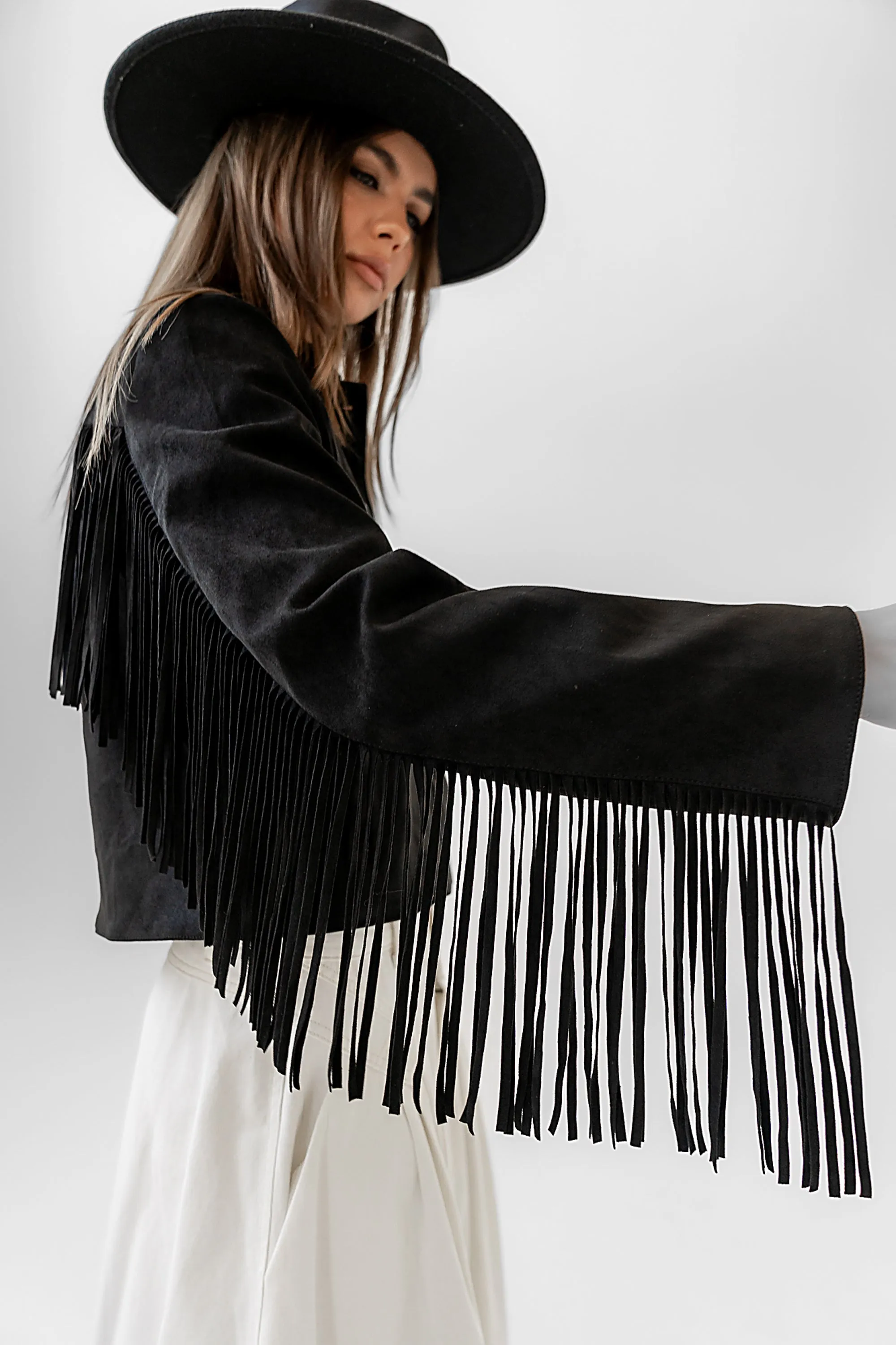 Bridget Fringe Jacket in Black sold by bohme product image thumbnail 4