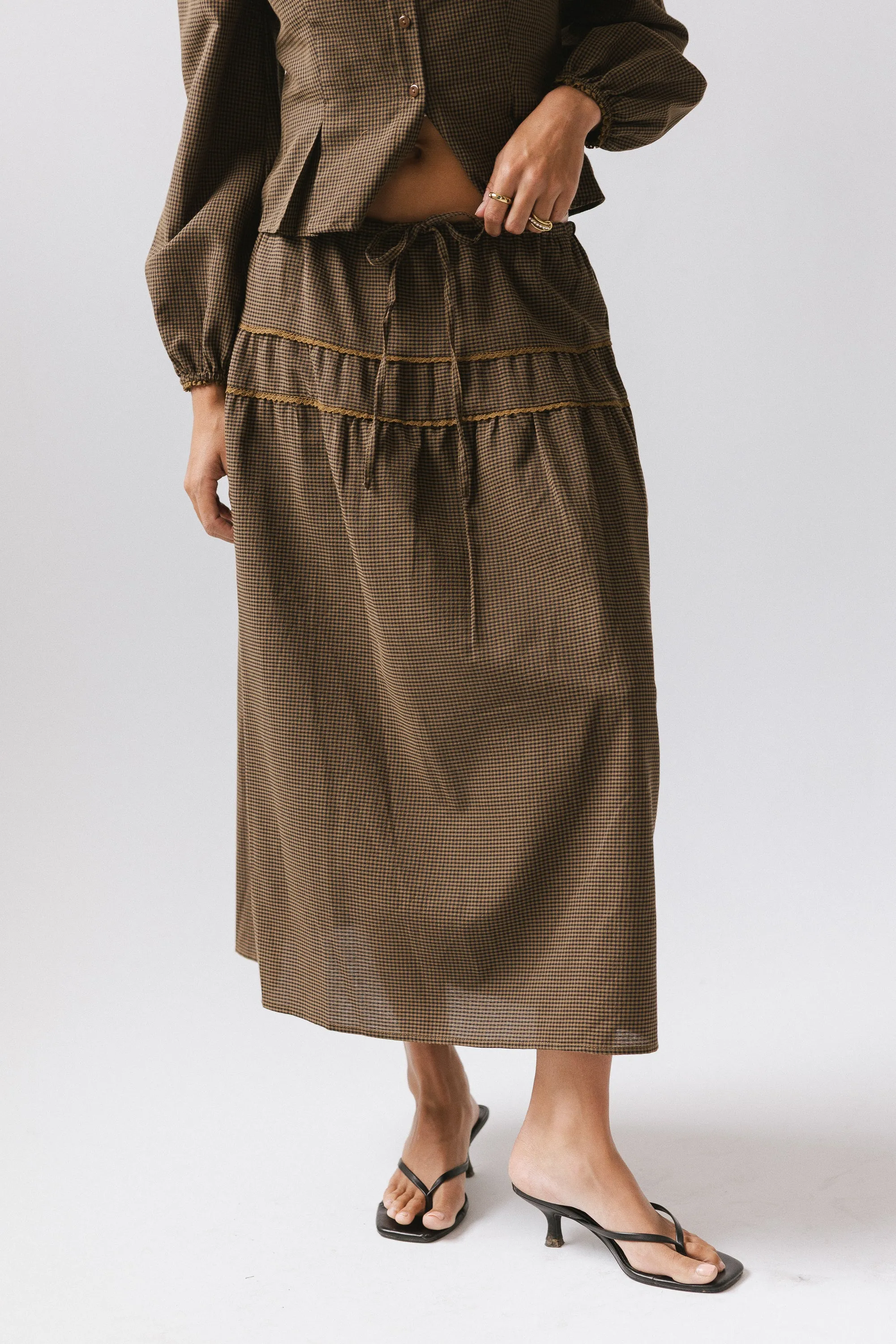 Keira Gingham Midi Skirt sold by bohme