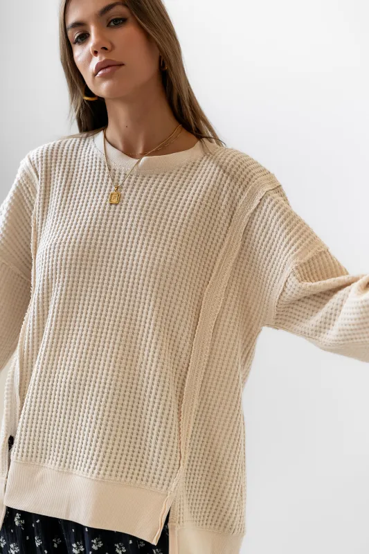 Trace Waffle Knit Top in Cream sold by bohme