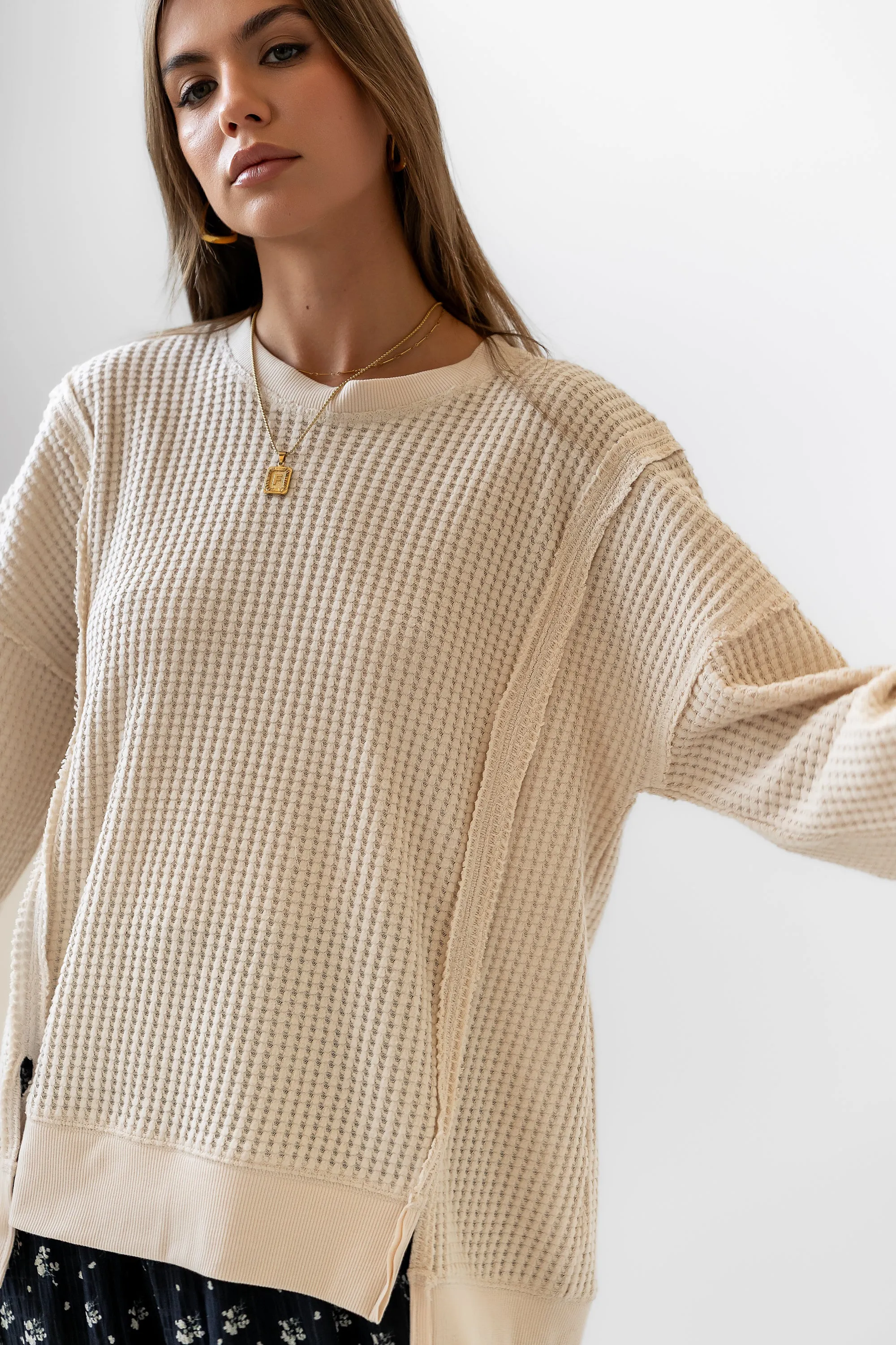 Trace Waffle Knit Top in Cream - FINAL SALE sold by bohme
