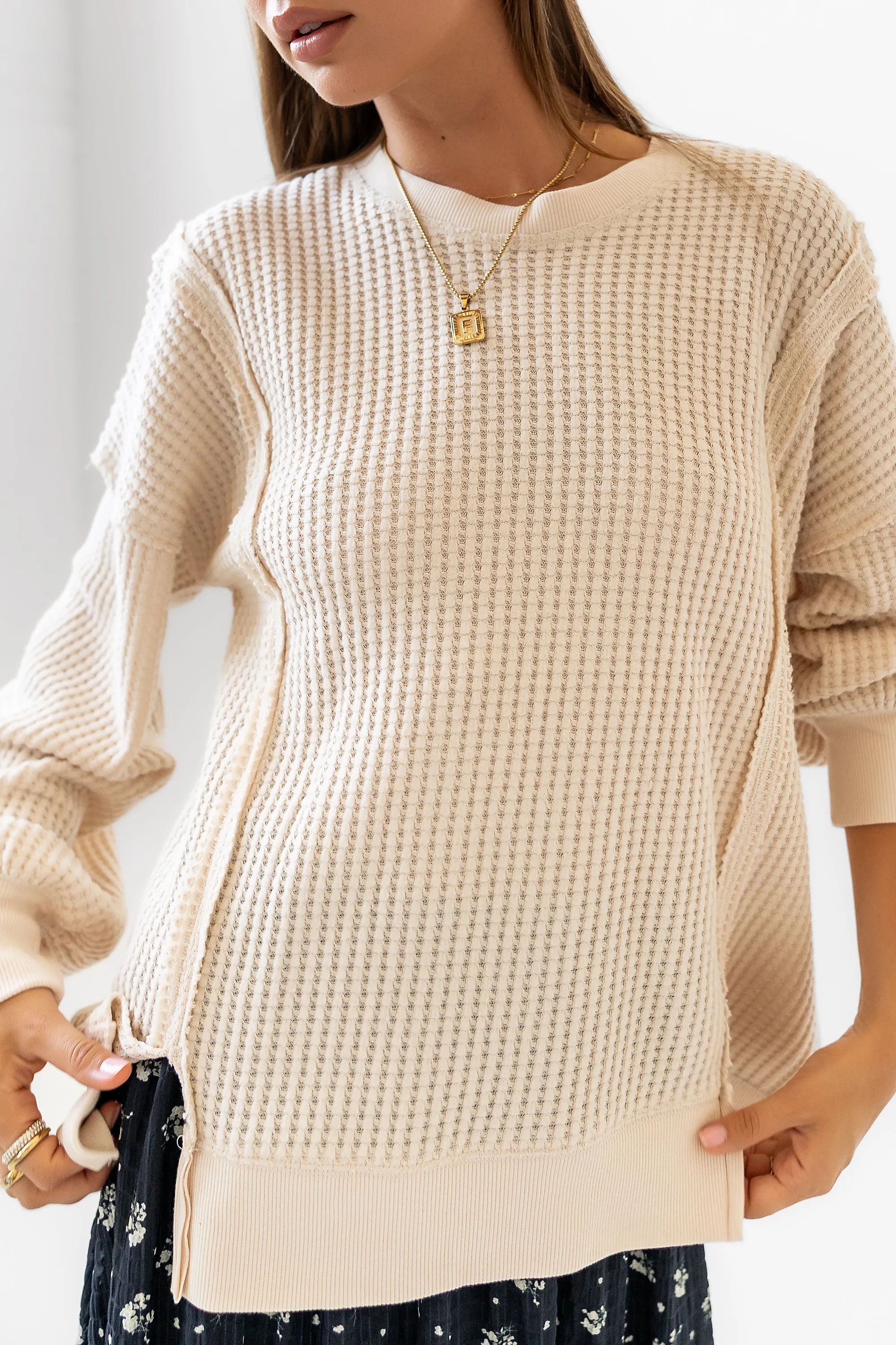 Trace Waffle Knit Top in Cream - FINAL SALE sold by bohme product image thumbnail 3