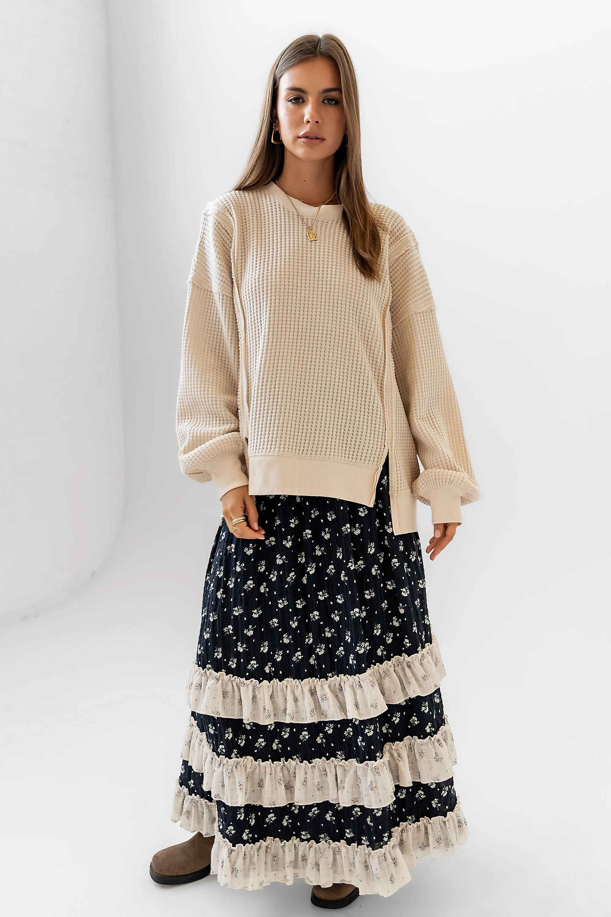 Trace Waffle Knit Top in Cream - FINAL SALE sold by bohme product image thumbnail 2