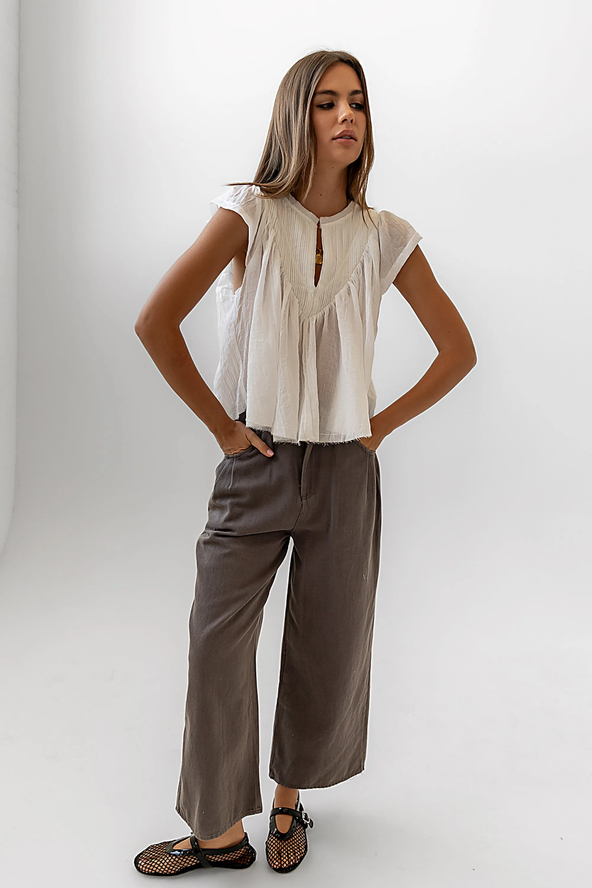 Casey Cropped Wide Leg Pants in Grey sold by bohme product image thumbnail 2